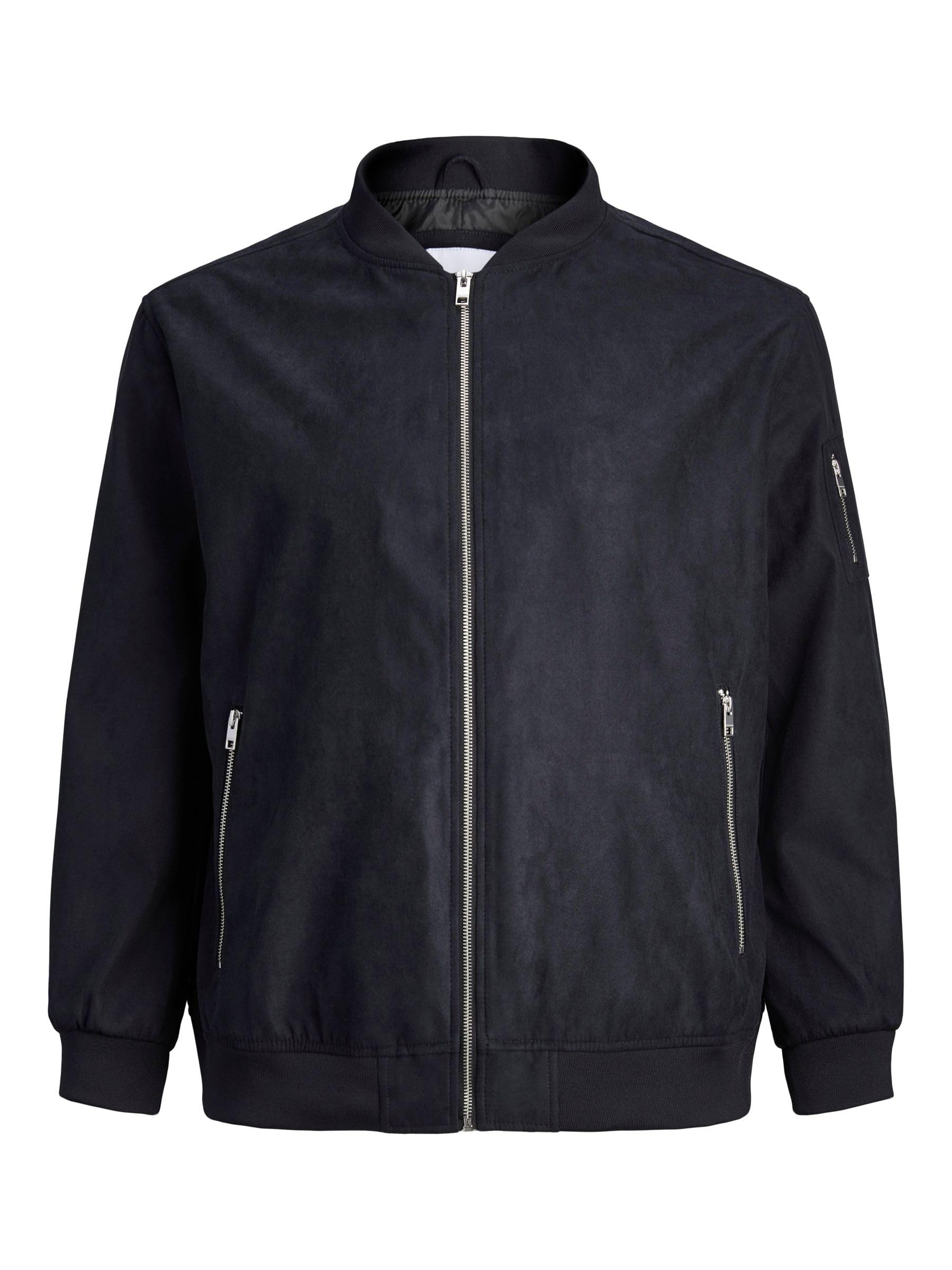 JACK & JONES Men's Jjerocky Faux Suede Bomber Noos Pls Bomber Jacket, Jet Black, XXL
