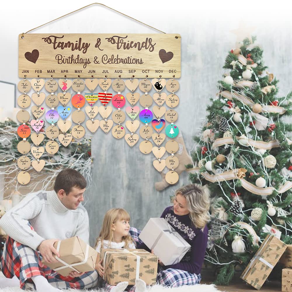 Toyvian Amigos De La Familia Calendario De Cumpleaños Diy Calendario Colgante De Madera Decoración De La Pared Del Hogar Regalos De Festival De Año