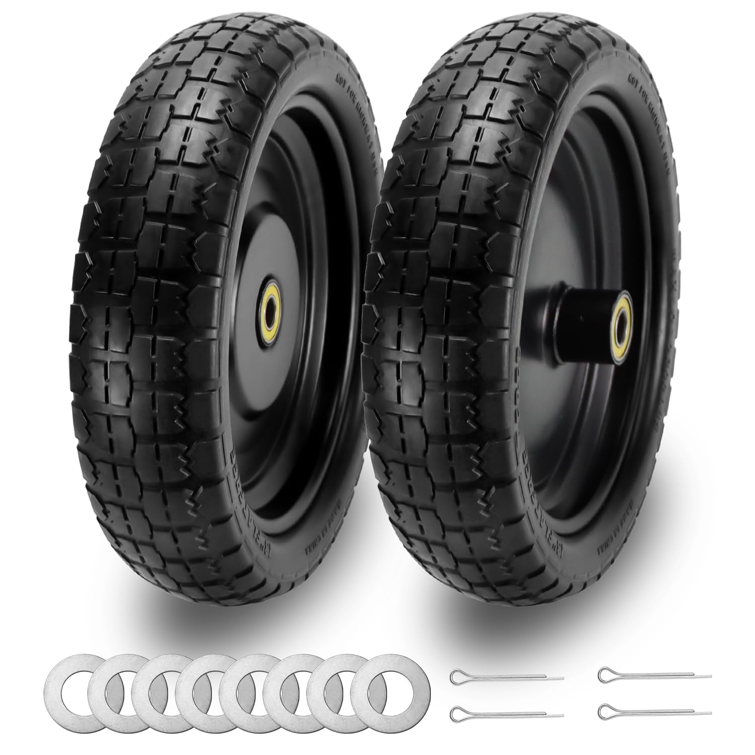 Cenipar 13" Flat-Free Tire and Wheel for 13"Garden Cart Tire Replacement with 5/8" Axle Borehole, 2.1" Offset Hub, 3.15" Wide Tires Used for Wheelbarrow Garden Cart and Trolleys, 2-Pack