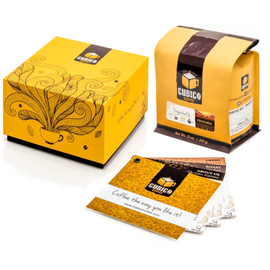 Ethiopia Yirgacheffe Coffee - Whole Bean Coffee - Freshly Roasted Coffee - Cubico Coffee - 12 Ounce (Single Origin Ethiopian Coffee) - Gift Box