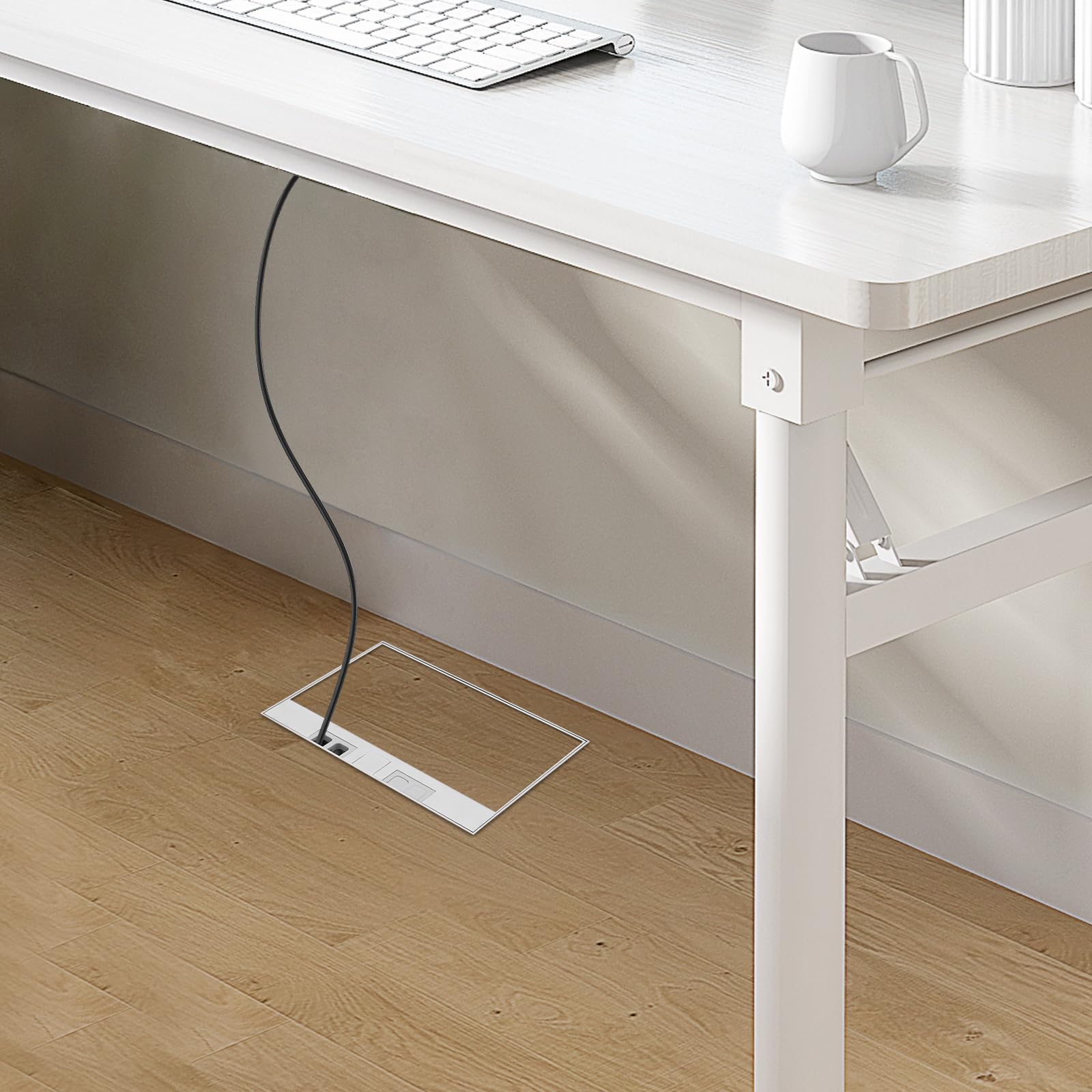 Recessed Floor Outlet Kit, 4 X 15A Hidden Duplex Receptacle Outlet with USB Ports, Gang Electrical Box with 2 X CAT6 Interfaces, Electrical Outlet Covcer Box for Home Improvement (Silver)