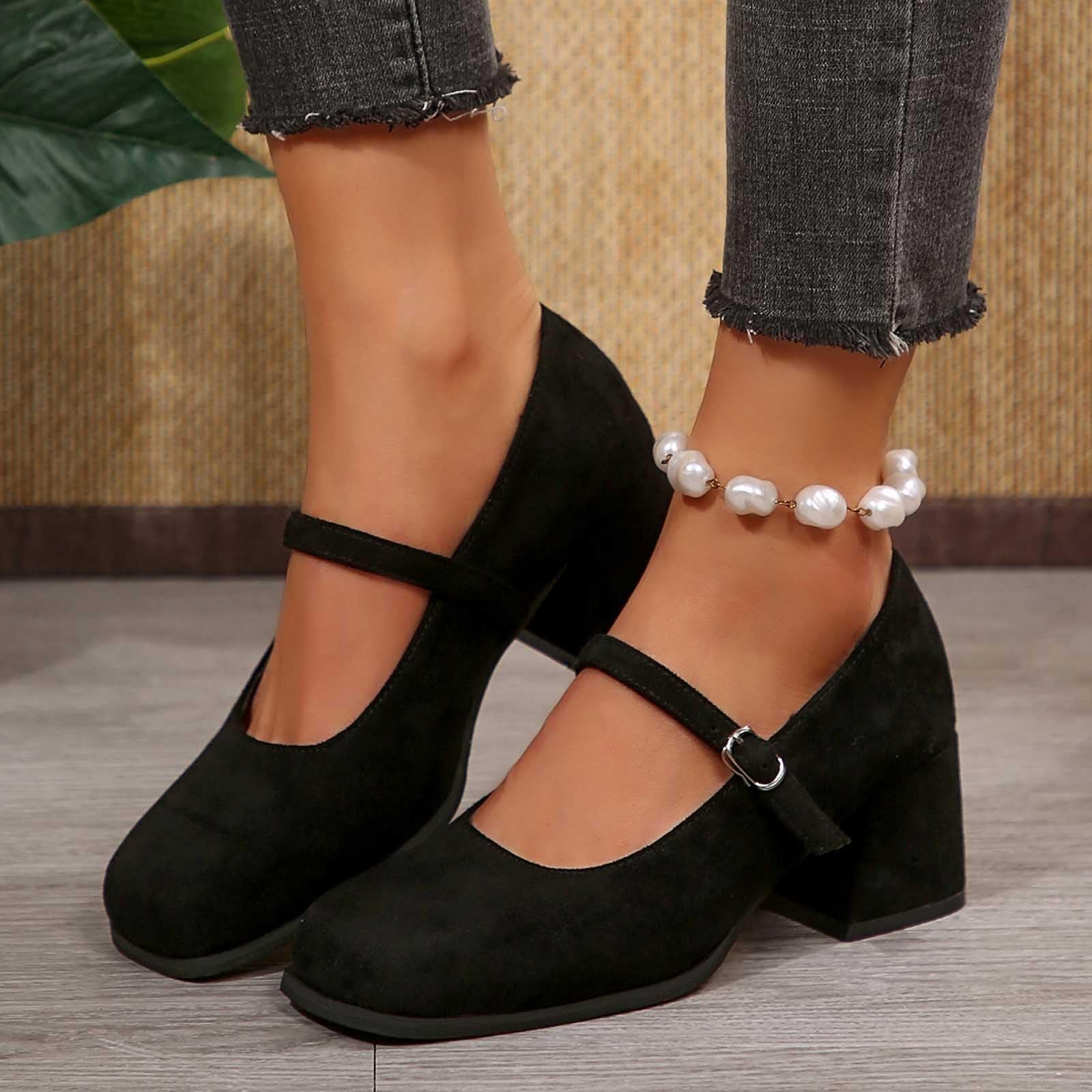 Scarpe da donna nere con punta chiusa, punta e tacco basso a blocco, alla caviglia, scarpe da sposa, eleganti Dirndl
