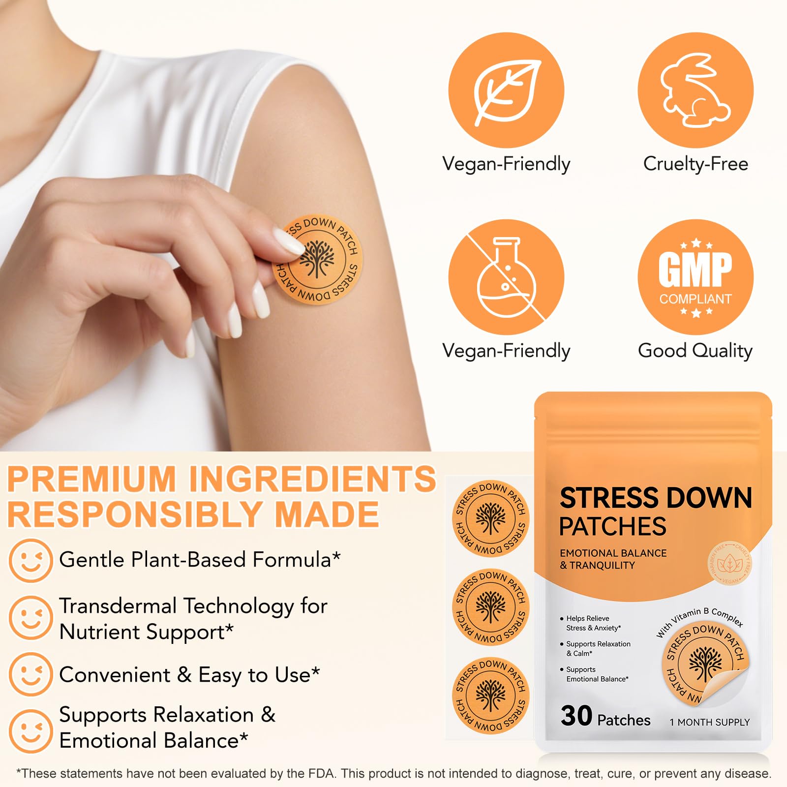Stress Down Patches | Support Du Stress Et De L'Anxiété | Formule Botanique À Base De Plantes, Autocollants Calmants D'Humeur, Patch De Soulagement De L'Anxiété Pour Hommes Et Femmes | 30 Patches