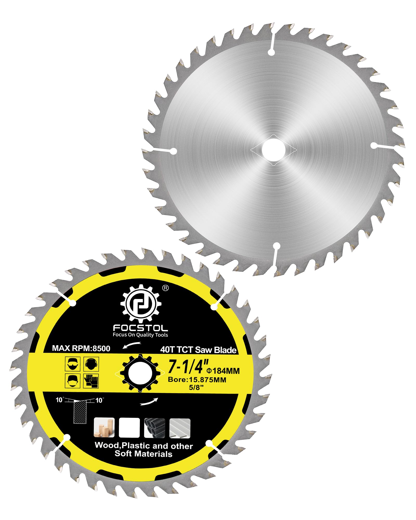 FOCSTOL Wood Cutting Circular Saw Blade 184mm - 2pcs 40 Tooth TCT Cutting Blade for Cutting Wood, Plywood, Particle Board, Plastics and Other Soft Materials