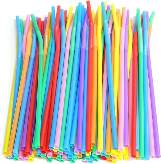 100 Pcs Colorful Flexible Plastic Straws,Disposable Long Bendy straws.(0.23''diameter and 10.24"long)