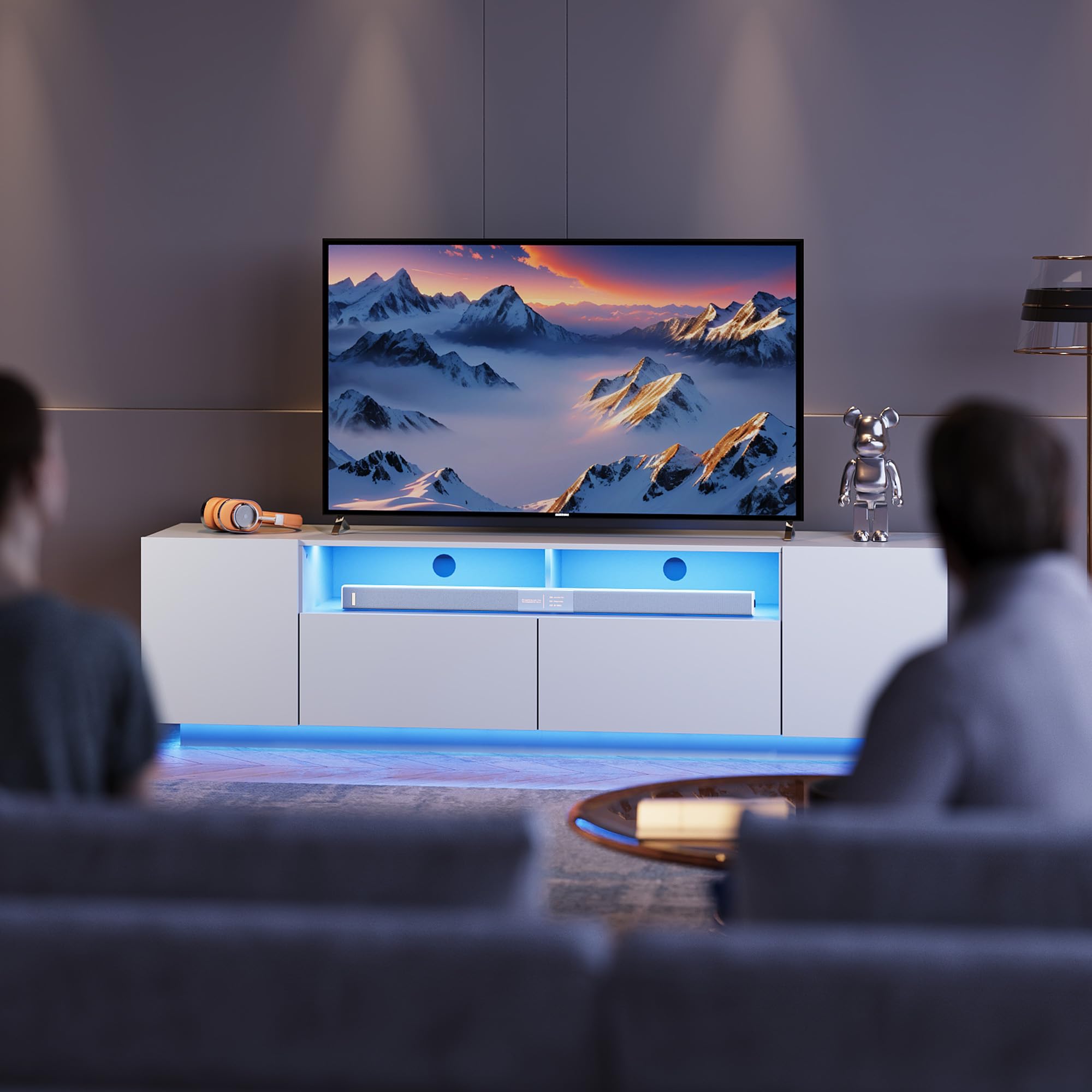 WLIVE Mueble de TV LED para televisores de hasta 75 Pulgadas, con Gran Espacio de Almacenamiento, Mesa de TV con iluminación LED RGB, para Sala de Estar, Dormitorio, Blanco