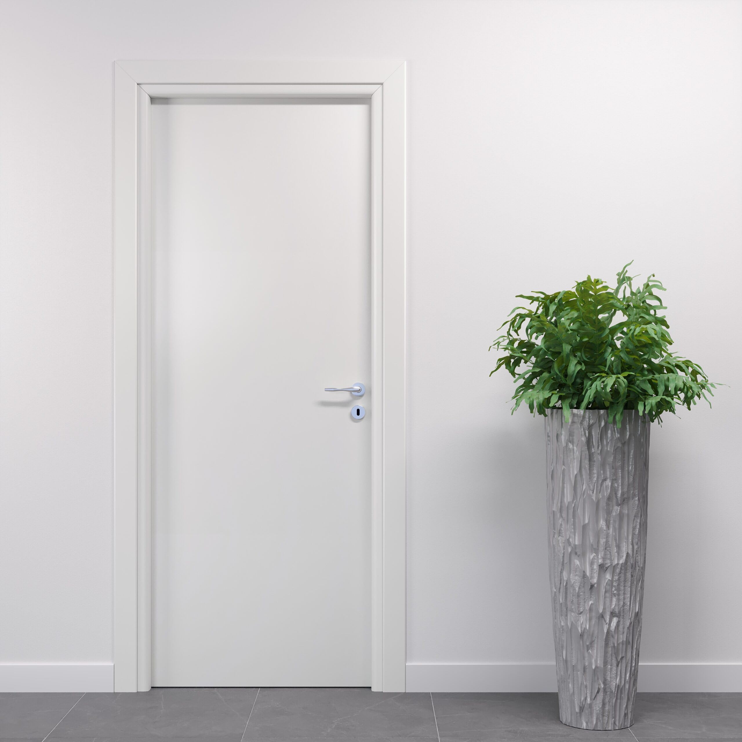 Porte Italiane, Porta Interna a Battente in Laminato High Density, Telaio in Legno e Coprifili Waterproof, con Serratura e Maniglia Hoppe Silver, 60x210 cm con Apertura DX, Colore Bianco