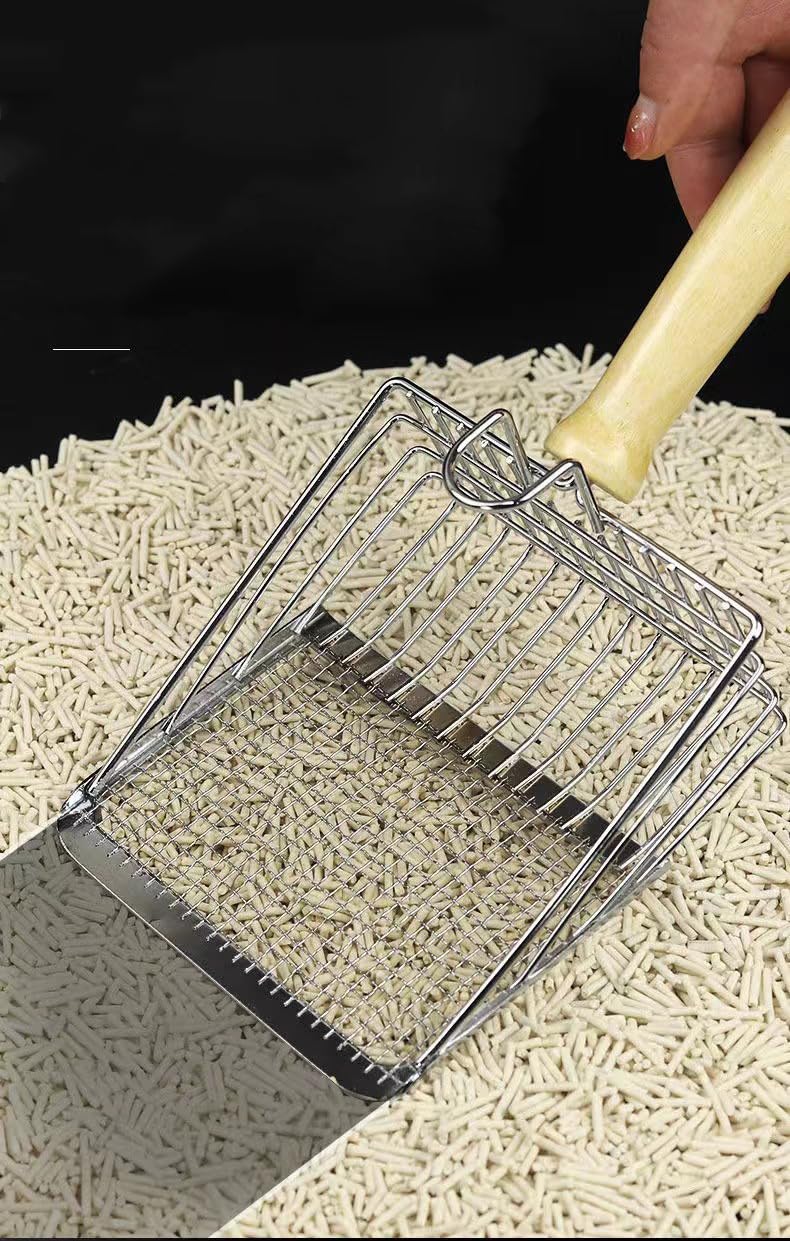 PlushPlumage Cat Litter Scoop-Thin Edge -Stainless Steel Mesh Cat Litter Shovel with Dual Sifting Gaps,Anti-Stick Wood Handle.Cat Dog Rabbit Sand Bath Cleaning Tool - Image 4