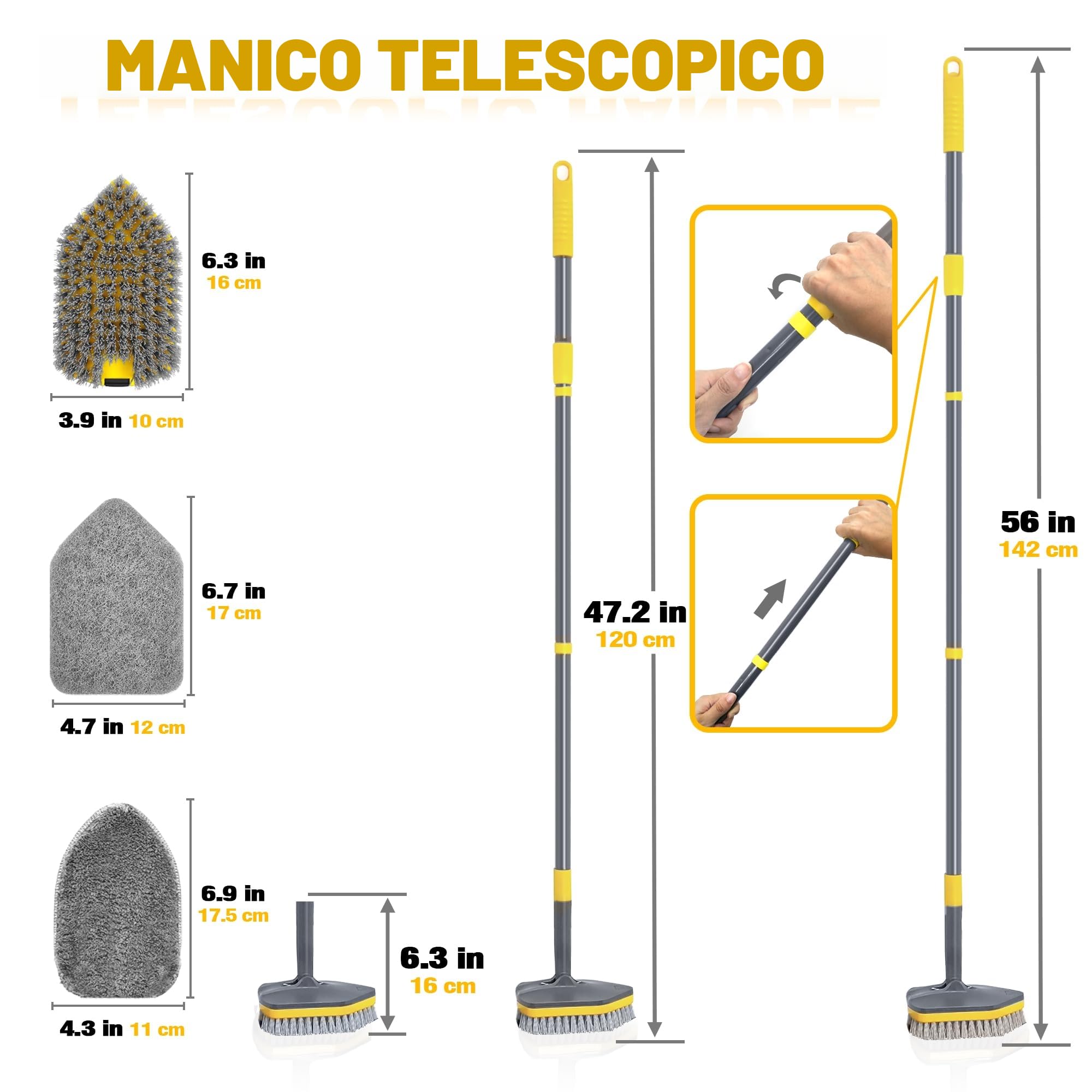 3 in 1 Spazzola per la Pulizia della Doccia, 142cm Spazzola Estensibile Per La Pulizia Della Doccia, La Pulizia Della Vasca Da Bagno, Pavimenti E Muro