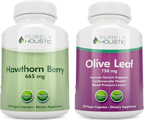 Purely Holistic Hawthorn Berry 665mg + Extracto de hoja de olivo paquete de 750 mg + 270 cápsulas veganas, fabricado en los Estados Unidos