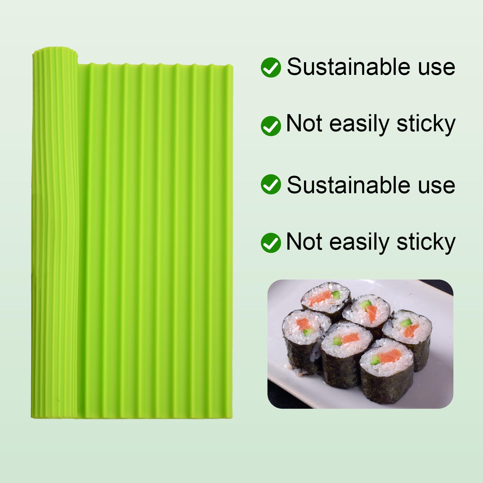Alfombrilla Para Sushi De Silicona Tyqour - Reutilizable, Verde, 22x20 Cm, Para Principiantes Y Fiestas