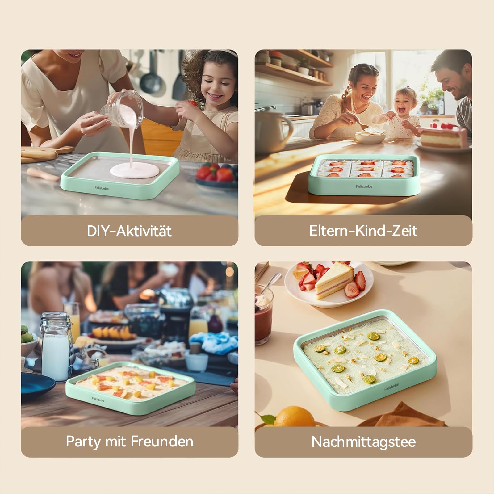 Máquina de helado enrollada, acero inoxidable SUS316 de grado alimenticio, bandeja instantánea para hacer helados con tapa y 2 espátulas, máquina de yogur congelado para actividades, Verde