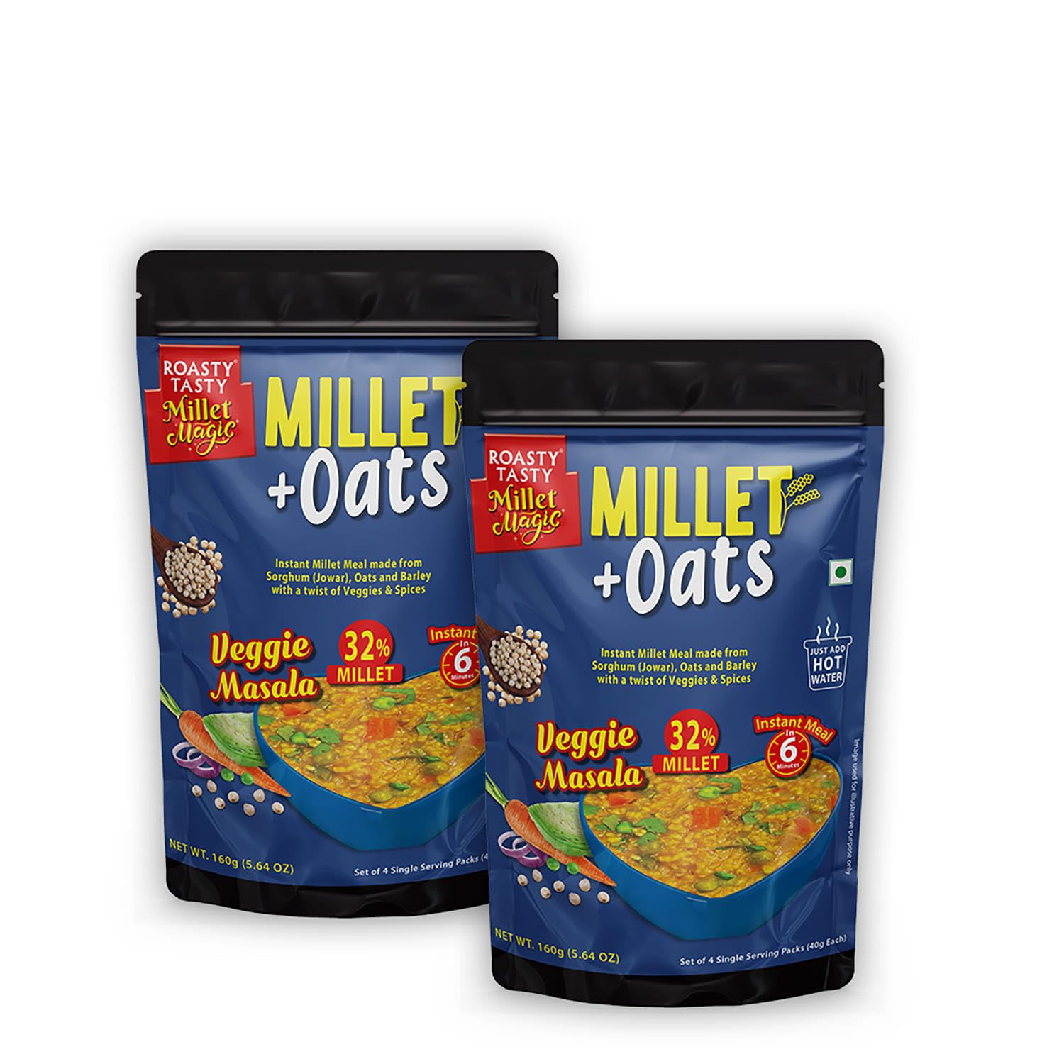 Roasty Tasty Instant Meal Mix | Millets & Oats Veggie Masala | No Transfat | Source of Protein | Ready to Eat | Rich in Fibers | Healthy Snacks | Pack of 2 | 8 Single Serving Sachets of 40g each (B0D79NJC9V) Amazon Price History, Amazon Price Tracker