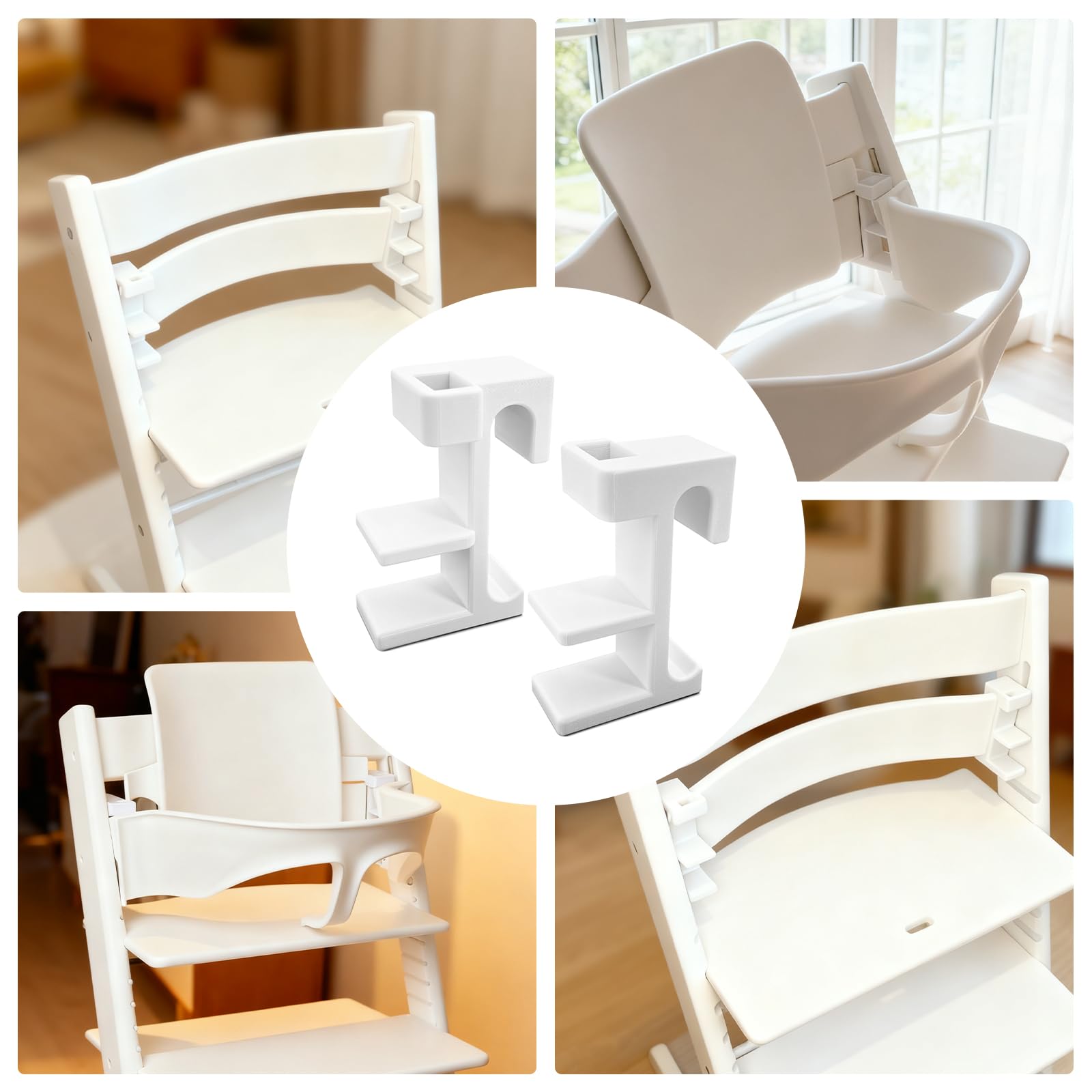 Adaptery Baby Set do Stokke Tripp Trapp - Zestaw 2 Adapterów Kompatybilnych z Krzesełkami do Tripp Trapp Wyprodukowanymi przed 2003 Rokiem, Poprzeczka 68 mm, do Codziennego Użytku z Tacką i Stolikiem