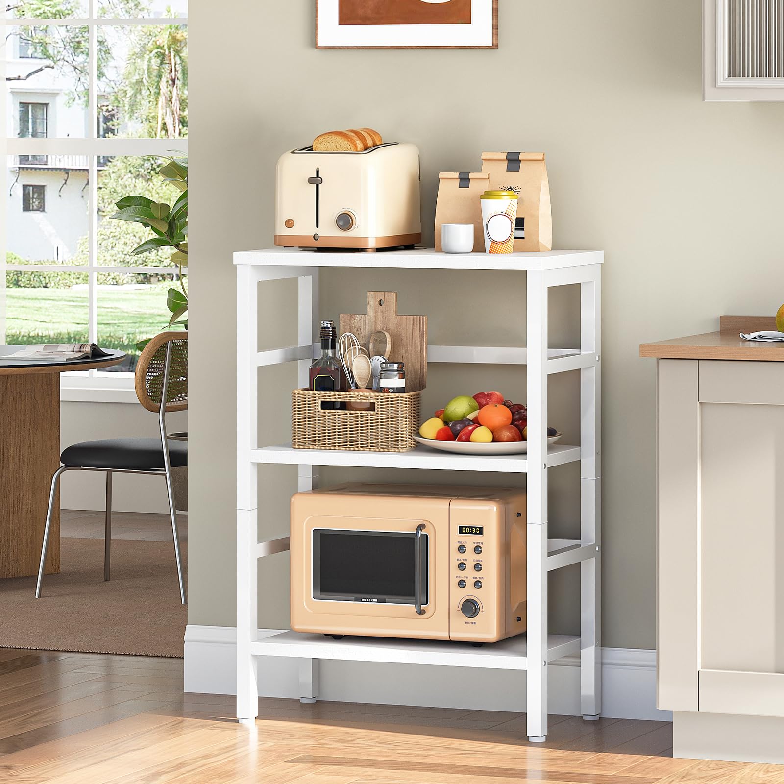 HOOBRO Estantería de Escalera, Estantería para Discos, Librería de 3 Estantes, Estantería para Plantas, Estructura Metálica, Sala de Estar, Dormitorio, Blanco EWT86CJ01G1