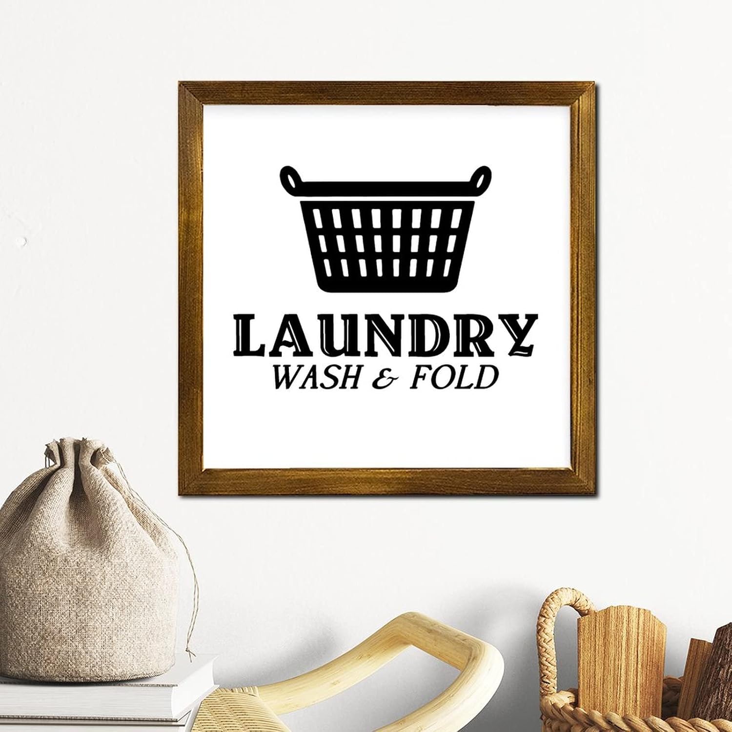Laundry Wash & Fold Wood Framed Signs Literary Quote Positive Wall Plaque Vintage Wood Home Wall Decoration for Bedroom Living Room Wall Kitchen Home 12x12 Inch