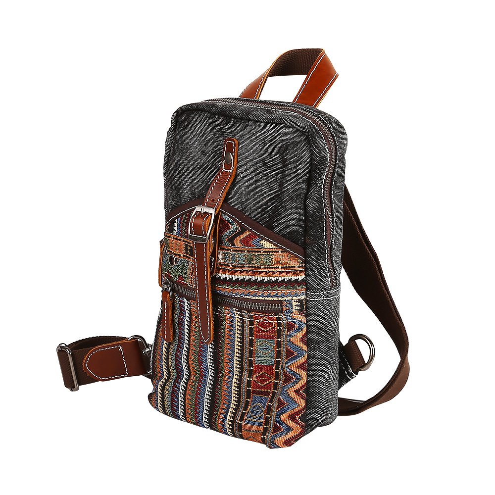 Travables Boho Style Canvas Sling Shoulder Bag (Gray)