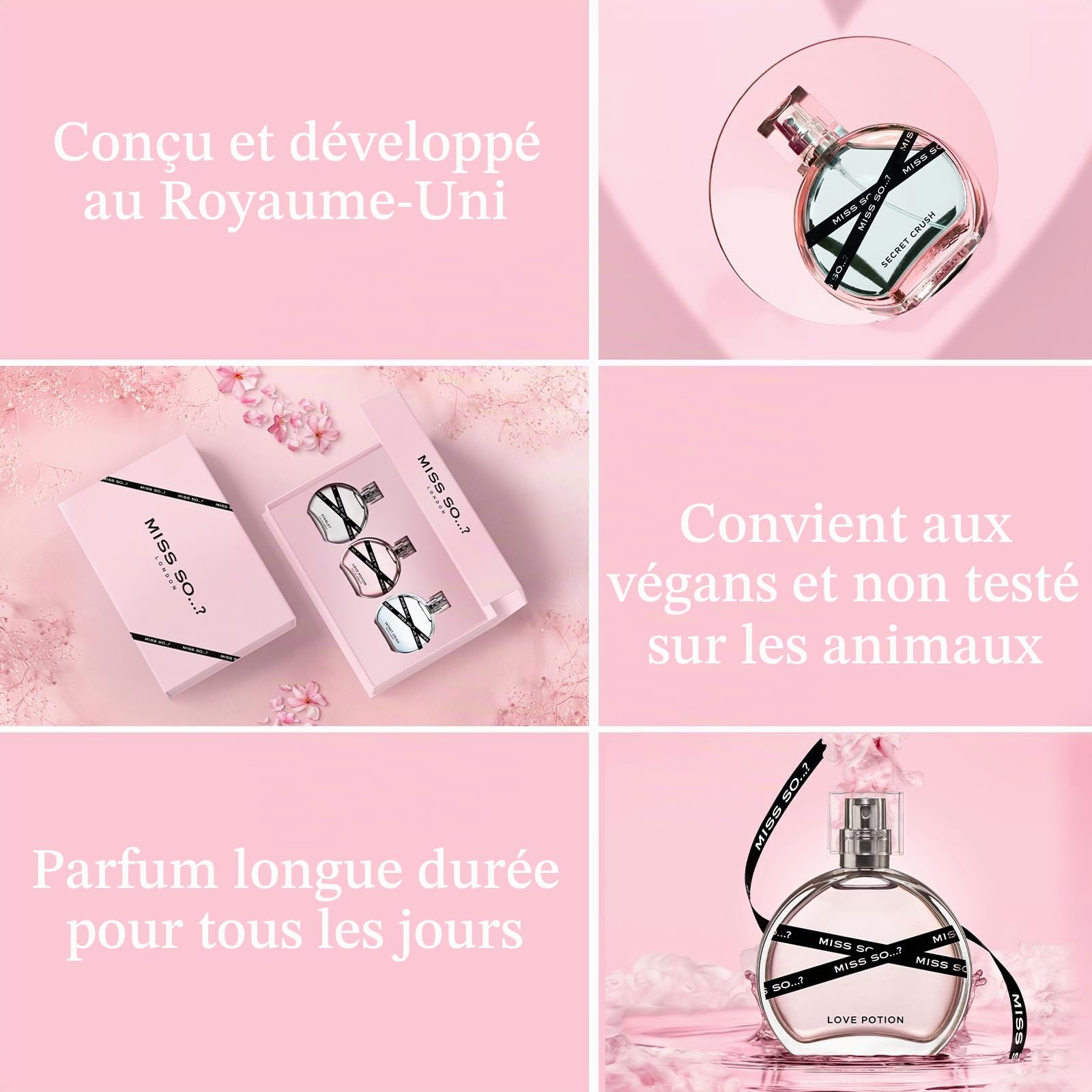 Coffret-cadeau de parfum pour femme Miss SO... Coffret de parfums féminins haut gamme, Starlet, Love Potion, Sugar Rush Eau De Parfum, parfums voyage pour filles (3 x 30ml)