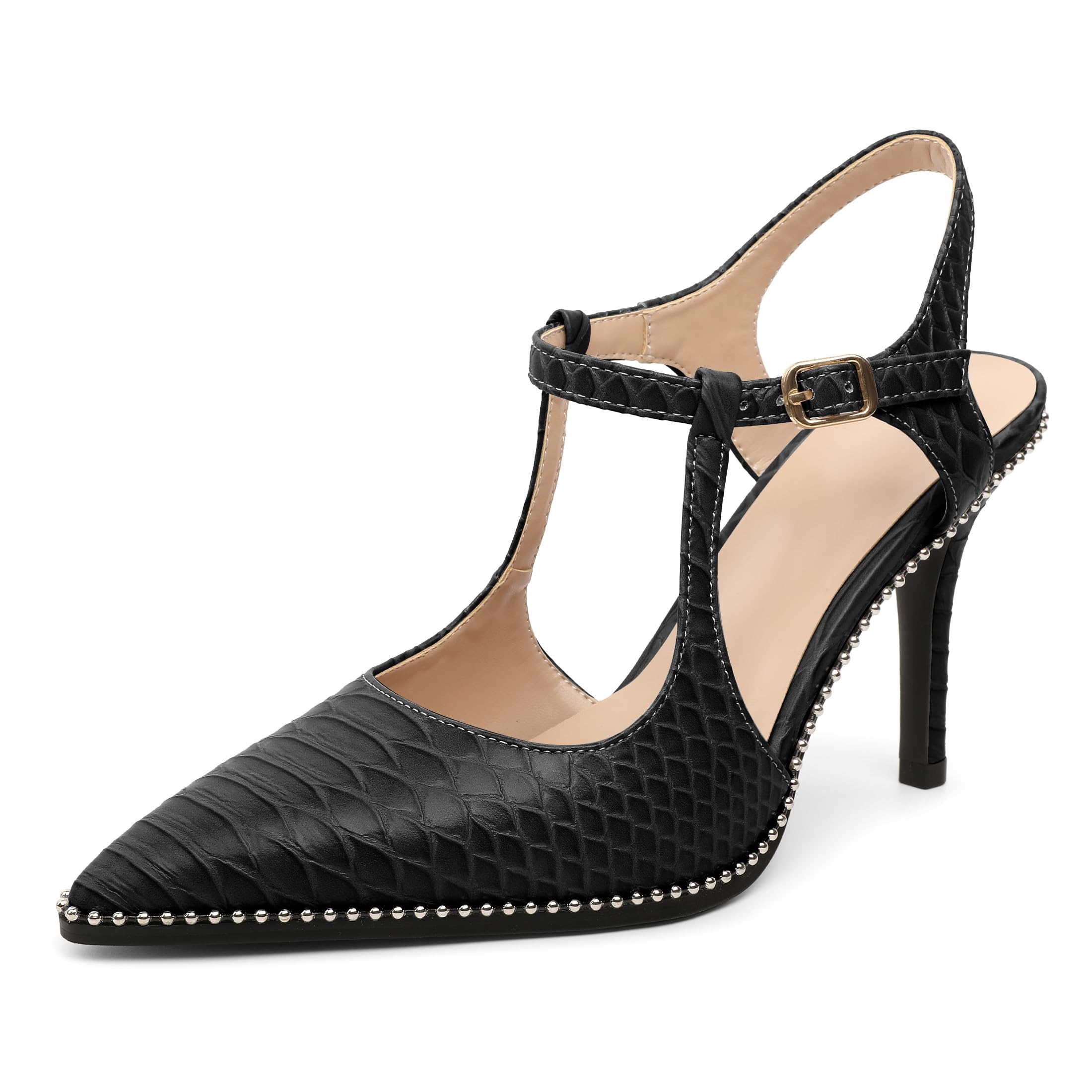 SAMMITOP Womens High Heels Ankle Strap Pointed Toe Stilettos