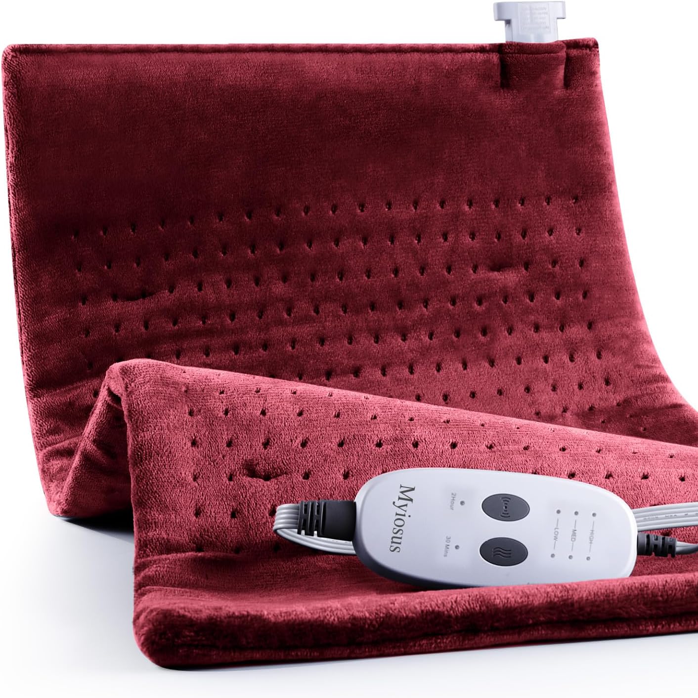 Massaging Weighted Heating Pad for Back Pain Relief,Heating Pads for Neck, Shoulder,Cramp,Portable Heated Pad with 3 Heat Settings & 6 Massage,18 Relaxing Combinations,Auto Off,12"*24",Wine Red Wine Red 12"*24"