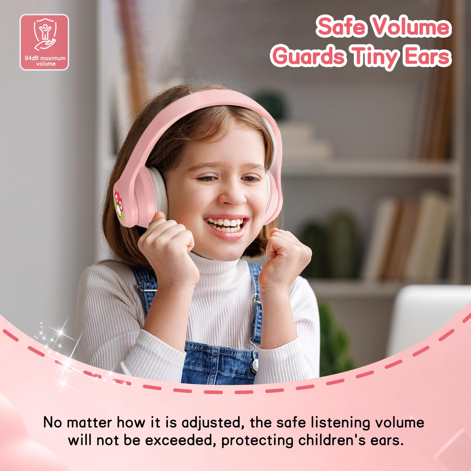 Bluetooth Kopfhörer Kinder, Kabellose Kinderkopfhörer Bluetooth 5.4 Over-Ear mit 85dB Lautstärkeregelung und kabel, Ultra-Licht Faltbar Einstellbar Kopfhörer für Schule, Reisen (Rosa-S31ANC)