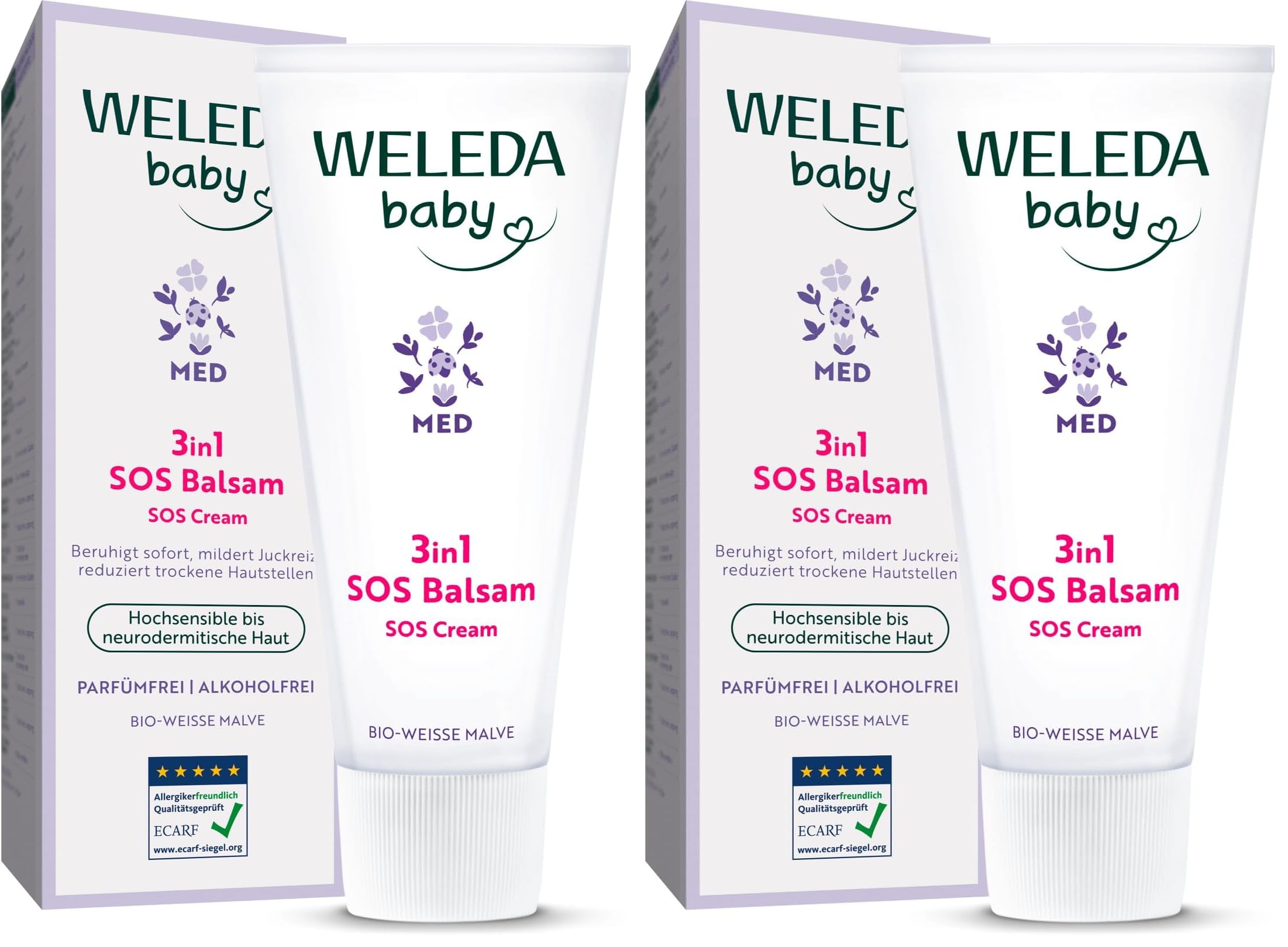 WELEDA Bio Baby Med 3in1 SOS Balsam mit Weißer Malve - Naturkosmetik Pflegecreme für hochsensible Babyhaut (1x 50ml) (Packung mit 2)