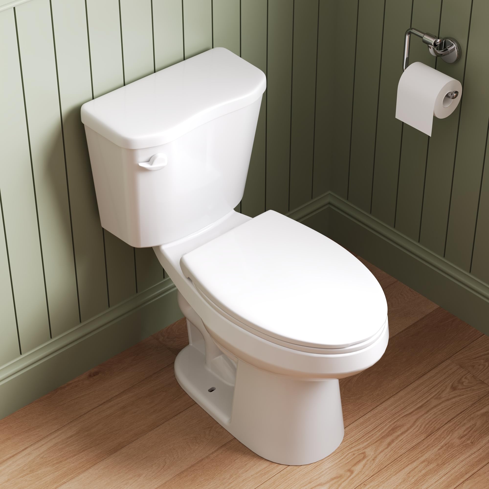 Chasse d'eau 1,28 GPF puissante de 1000 g sur ce lot de 2 toilettes blanches avec siège silencieux