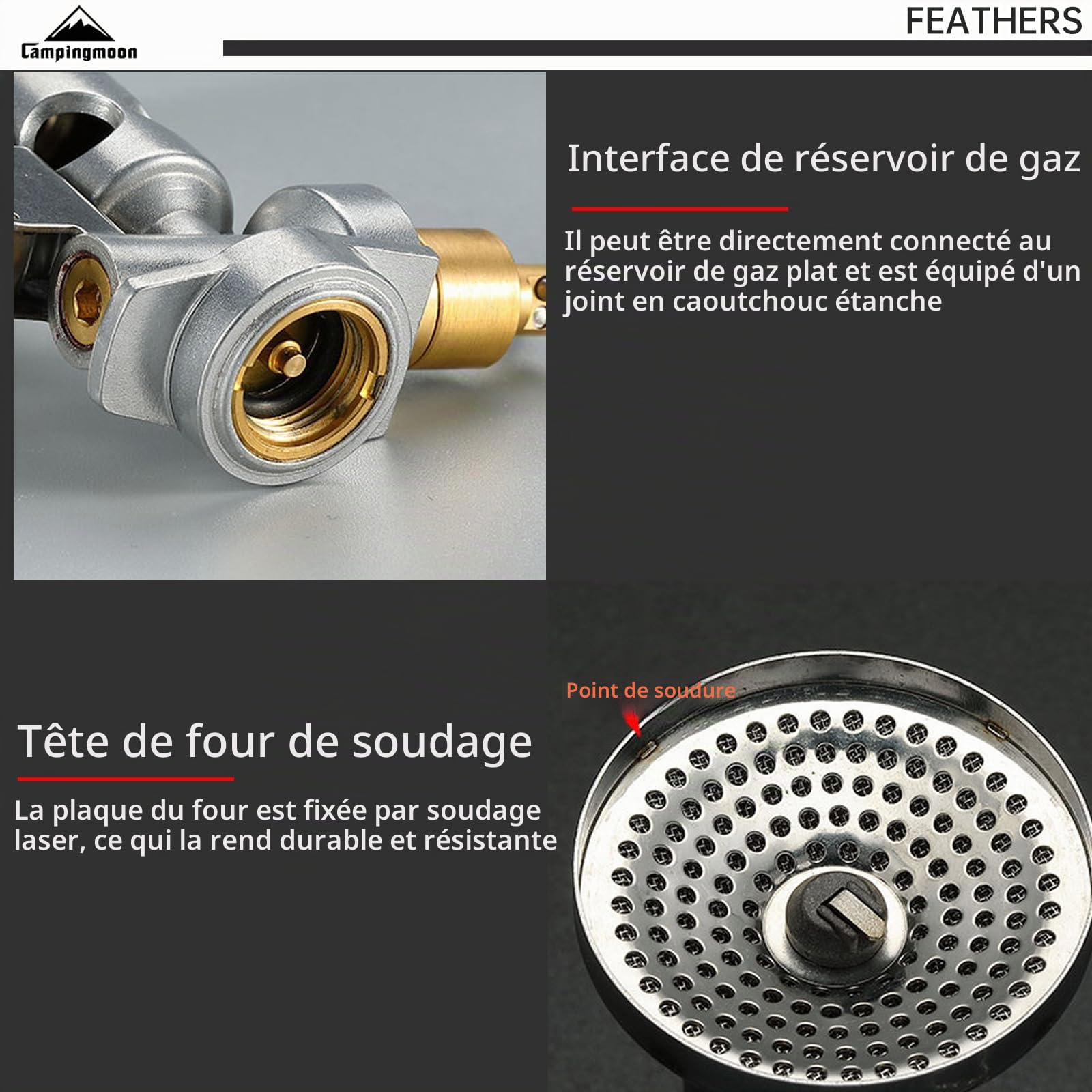 Campingmoon Portable Réchaud de Camping Réchaud de randonnée ultraléger avec équipement de randonnée en plein air 4-Flex avec micro-régulateur