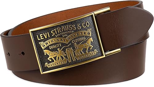 Vista 13 de Levi's Men’s Leather Jean Belt with Removable Plaque Buckle - Big Buckle, Cowboy belt