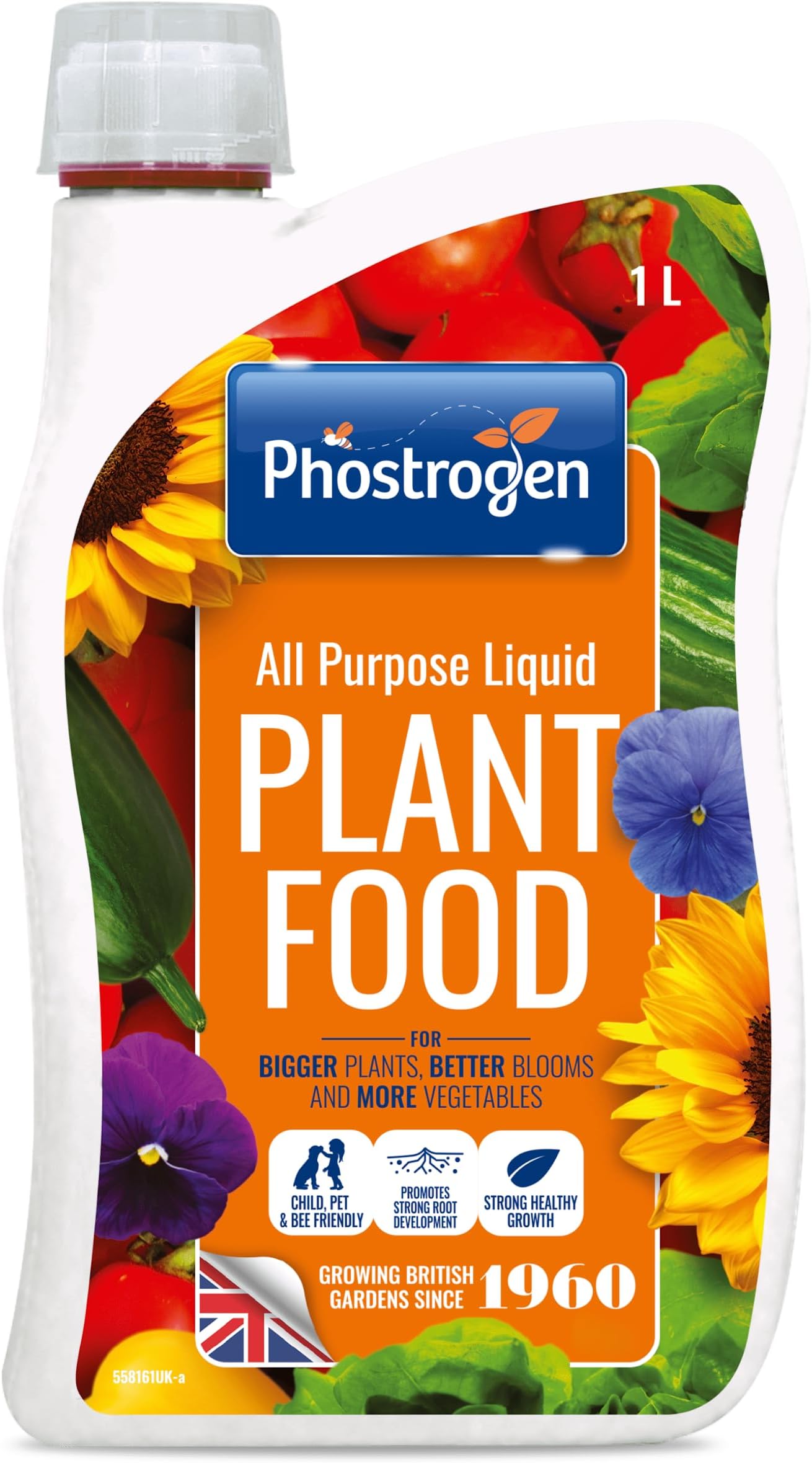 Phostrogen All Purpose Liquid Plant Food, 1L - Plant and Edibles Fertiliser Feed - for Promoting Healthy Growth - Improves Drought Resistance - Plant Nutrition - Indoor and Garden Use, Orange