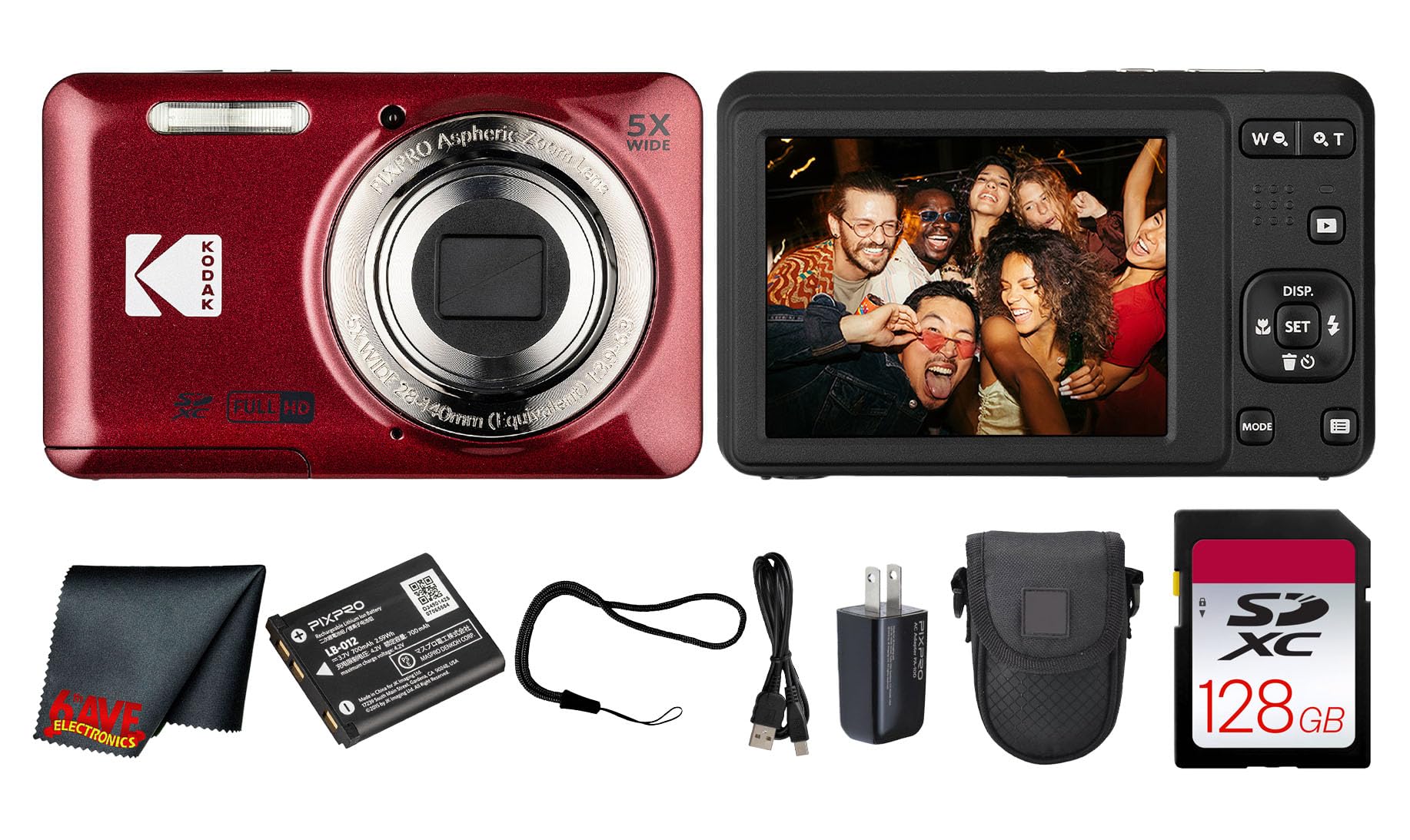 Kodak PIXPRO FZ55 Digital Camera (Red) | 16MP Sensor, 5X Optical Zoom, 28mm Wide-Angle Lens & Full HD Video | Great for Travel & Beginner Photography (FZ55RD) + 128GB Card + Case + Cleaning Cloth-image-15