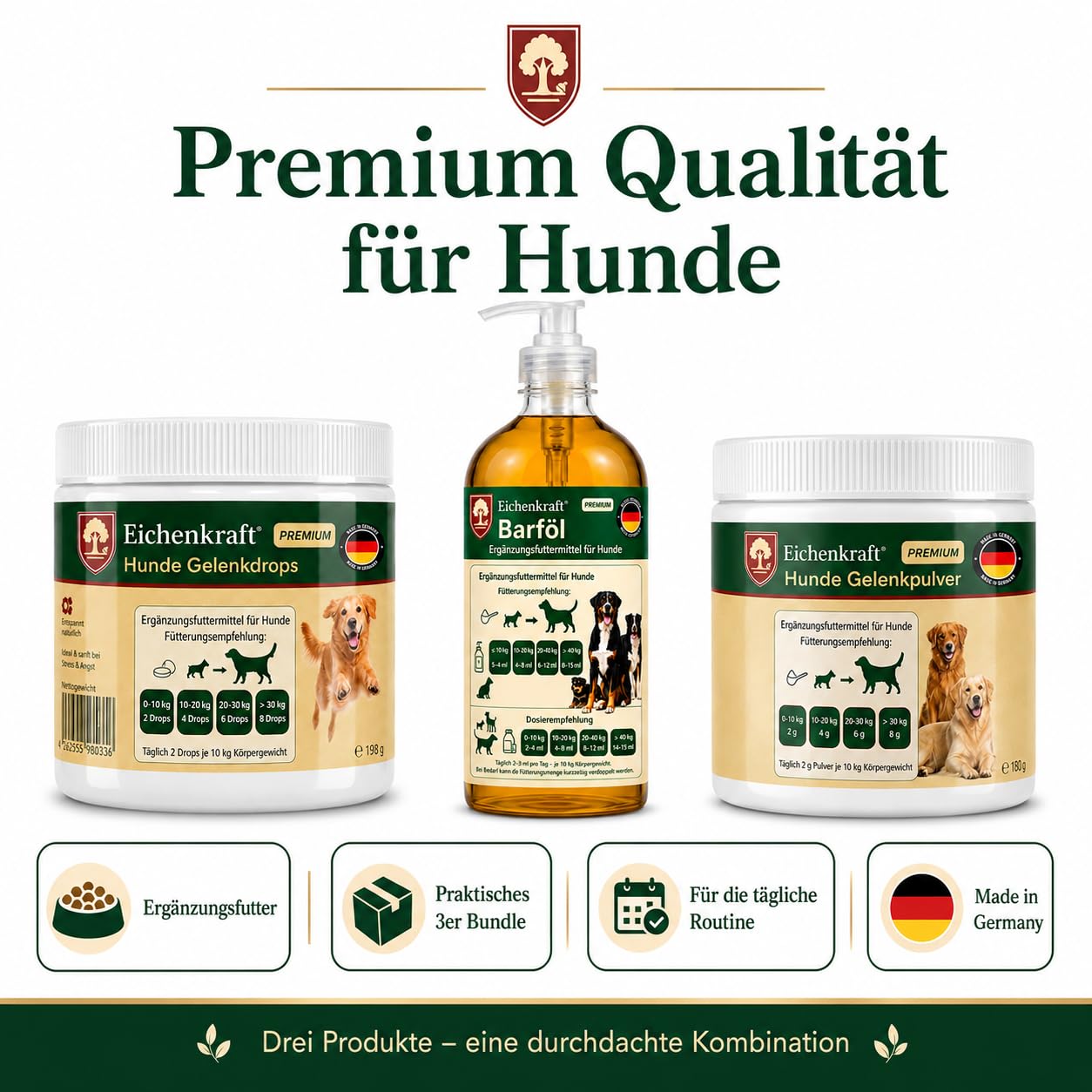 Grünlippmuschel Hund 3er Set Gelenkdrops Gelenkpulver Lachsöl Barf Öl Hunde