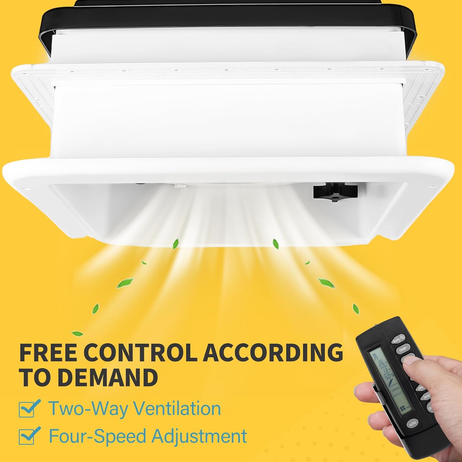 14" RV Roof Vent Fan with Rain & Temperature Systems, Stepless Speed Regulation, 12V Remote Control Included (Dark Brown)