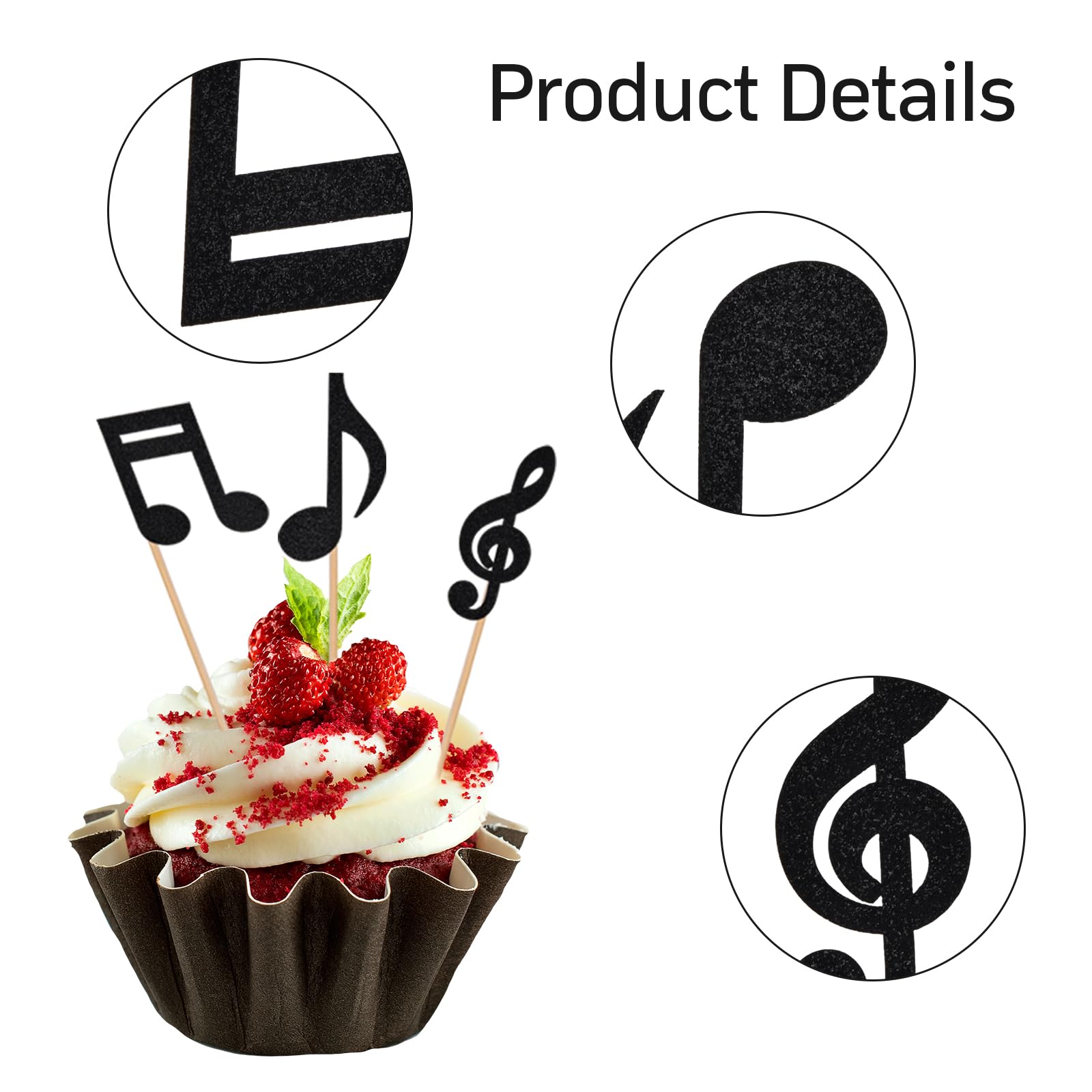 24 Decorazioni Per Cupcake Con Note Musicali Glitterate – Topper A Tema Musicale Per Feste E Compleanni - 2