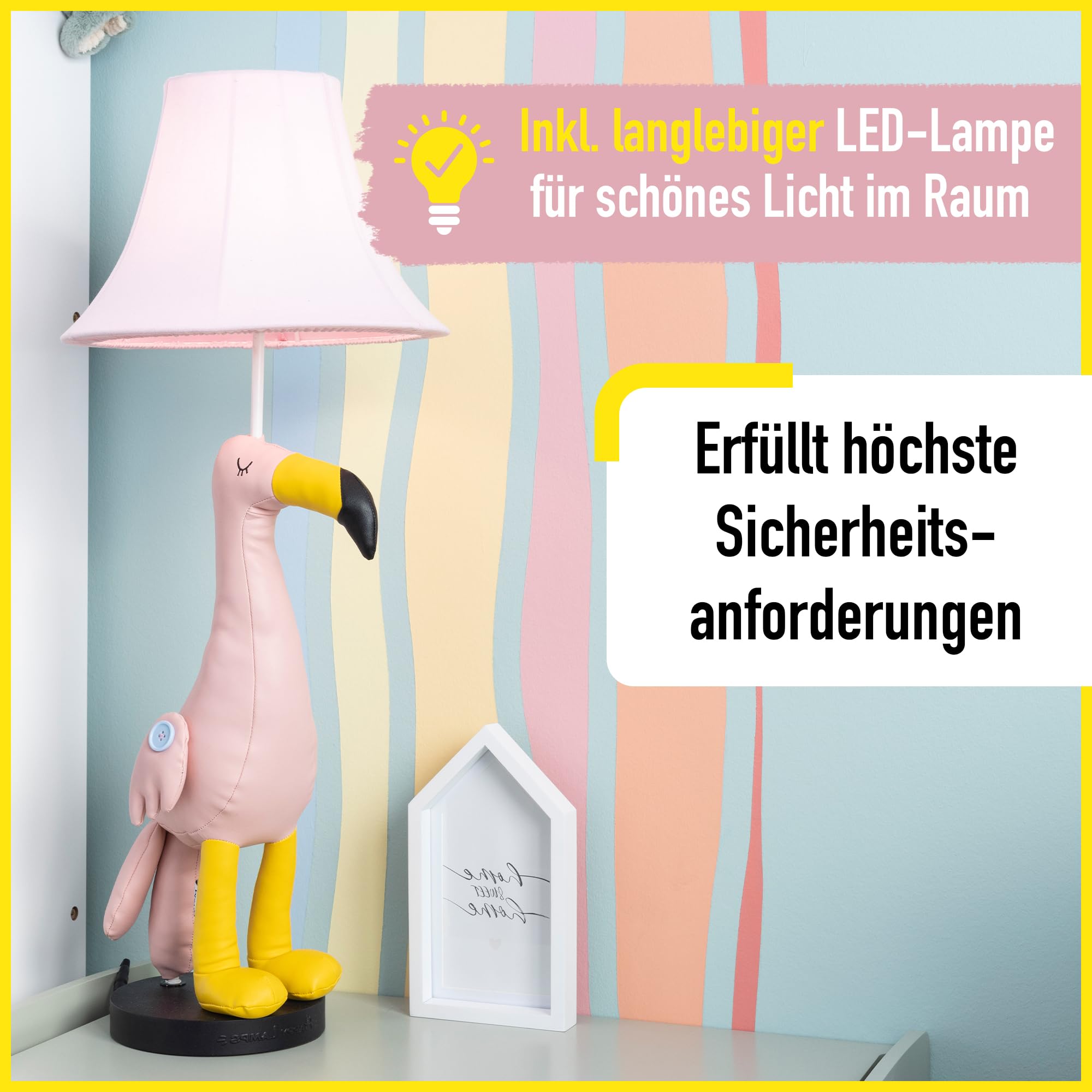 Happy Lamps for smiling eyes Mingo Flamingo LED-Tischleuchte, 77 cm hoch, Dekoleuchte, veganes Leder, Handarbeit, hochwertige Tischlampe, top Qualität