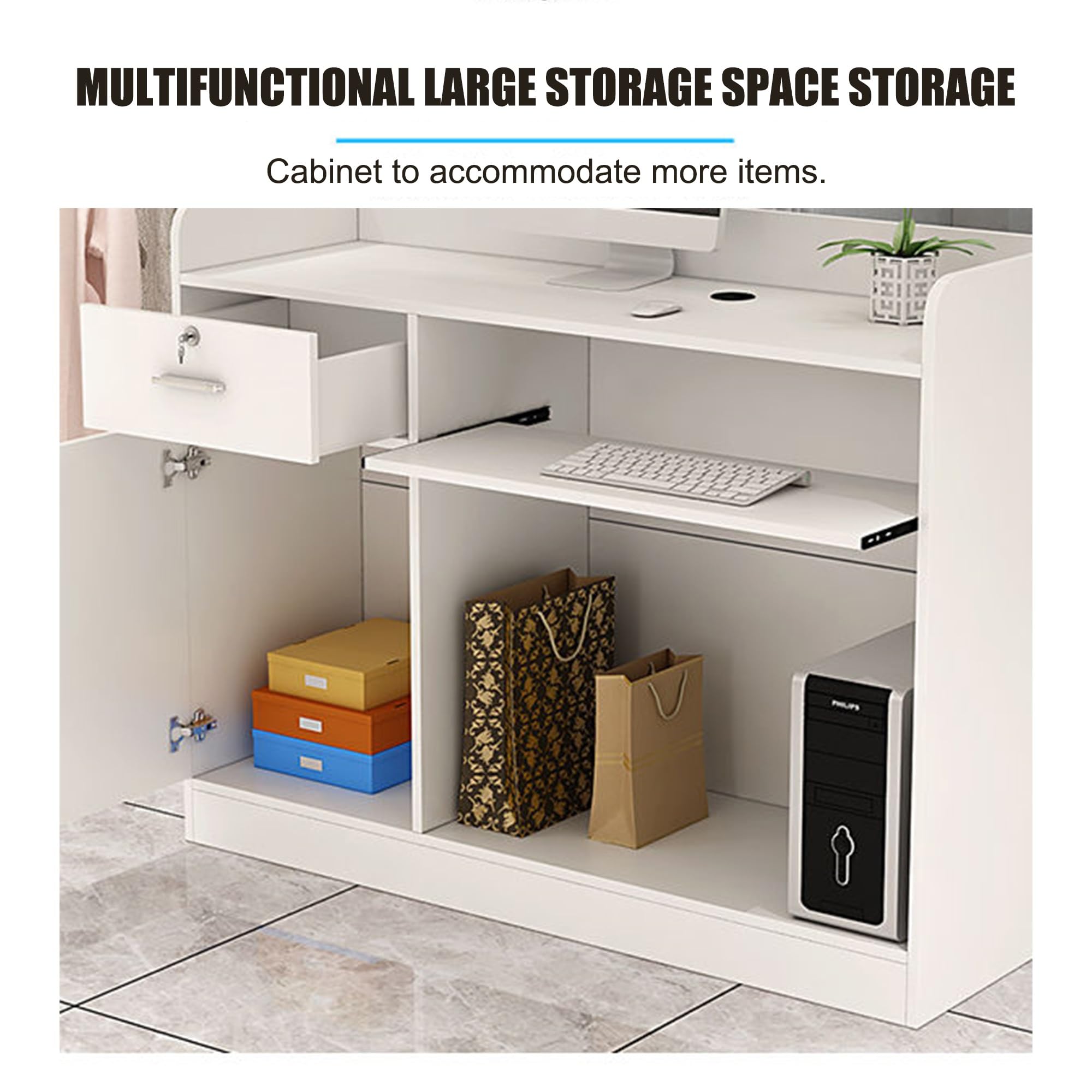 Mostrador de recepción de recepción, mostrador de recepción de cajero moderno de oficina, mostrador minorista para caja, mostrador de bienvenida moderno para vestíbulo, oficina, salón de belleza(Wit,1