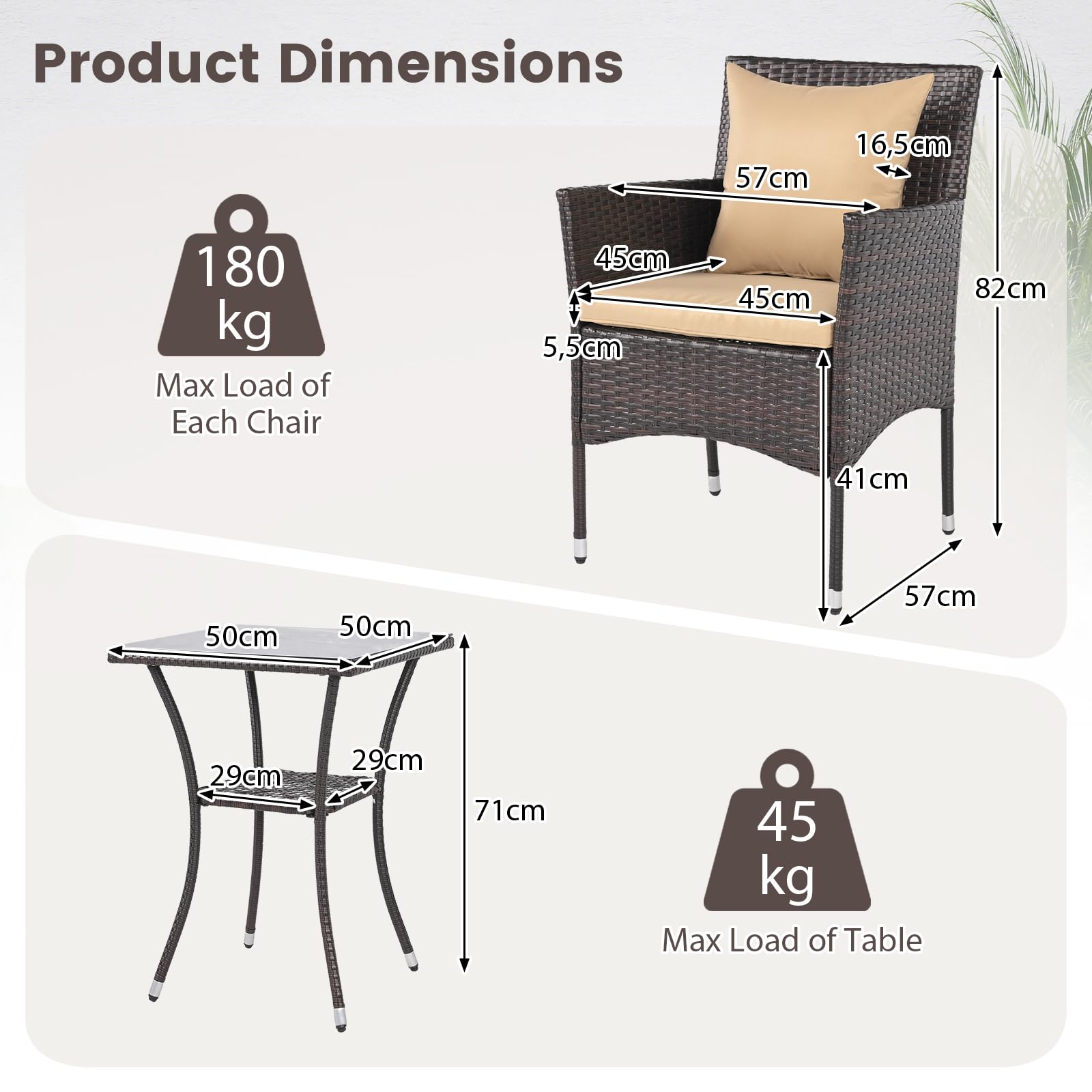 FANTASK 3-Teilige Rattan Gartenmöbel, Balkonmöbel Set mit 2 Sessel, Glastisch & Kissen, Terrassenmöbel für 2 Personen, Lounge Möbel für Garten, Veranda, Poolbereich (Mix Braun+Beige)