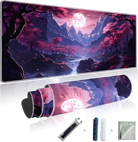 Alfombrilla de mouse blanca para juegos con flor de cerezo japonés, XXL grande, alfombrilla de mouse de anime para computadora portátil para juegos,