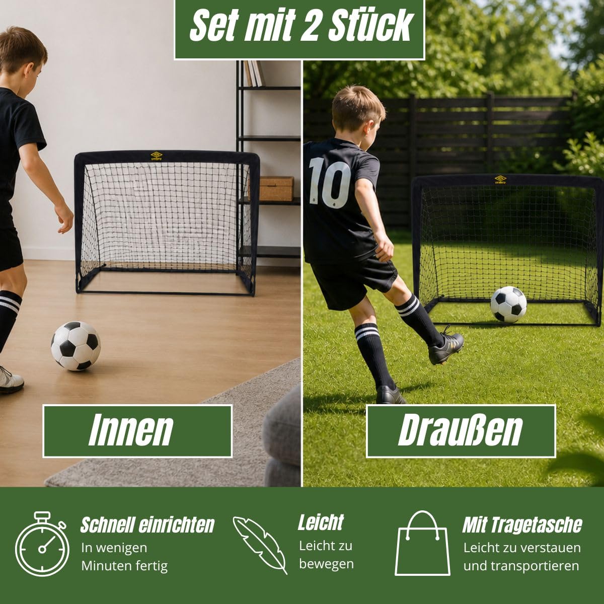 Umbro Fußballtor 50 x 44 x 44 cm - Fußballtore Set von 2 - Faltbares Fussballtor - Fussballtore für Garten Kinder
