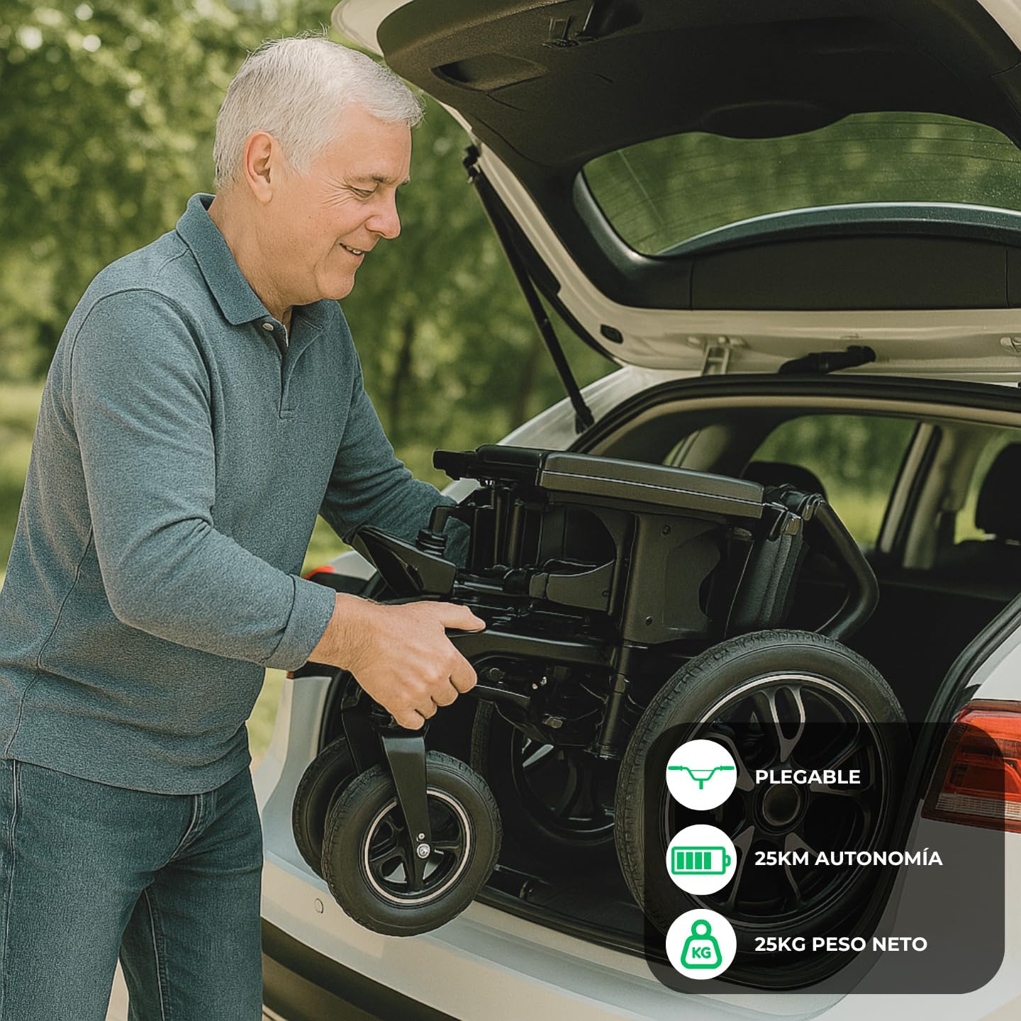 Silla de Ruedas Eléctrica - Scooter Eléctrico Adultos Plegable Auton 25Km Motor 300W - Movilidad Reducida - Minusválidos Ligero - Triciclo Eléctrico Plegable Asiento Ergonómico | CAREWAY
