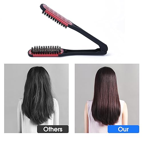 Miniatura 4 de Cepillo de pelo con abrazadera de cerdas de jabalí, enderezadora de cerámica de doble cara con abrazadera, desenredar y peinar el cabello