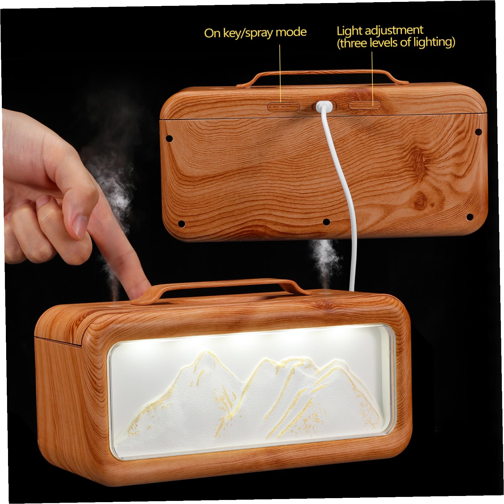 Umidificatore da Scrivania per Interni Doppia Nebulizzazione Effetto Legno Mountain Adatto Camera da Letto Ufficio Auto e Piante