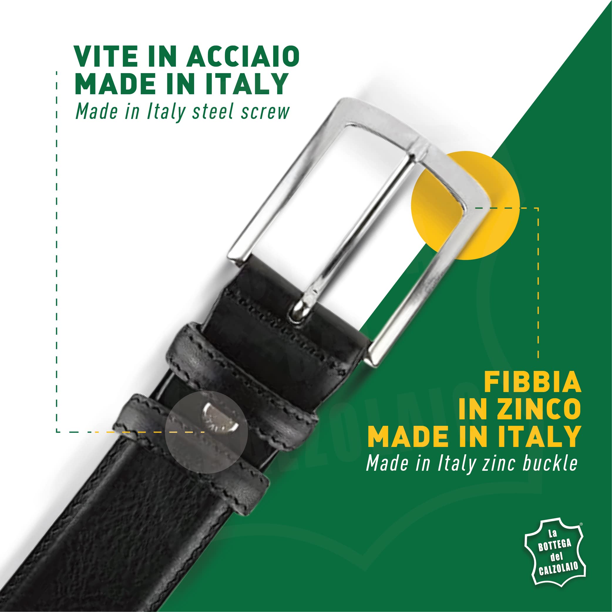 La Bottega del Calzolaio cintura uomo in pelle classica elegante artigianale made in Italy 3,5 cm, resistente, versatile e adatta a ogni occasione