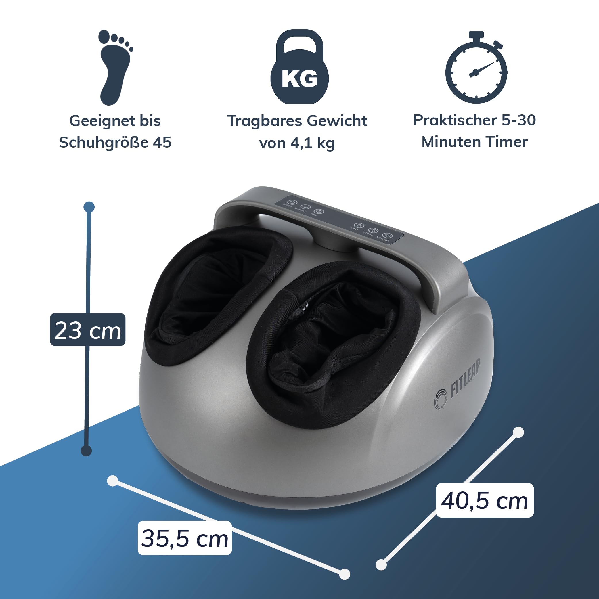 Fitleap Shiatsu Fußmassagegerät, Wärmefunktion bis 40 Grad für kalte Füße | 5 Programme, 9 Intensitätsstufen und 3 Vibrationsstufen. Fördert die Durchblutung, Einlagen waschbar, mit Fernbedienung