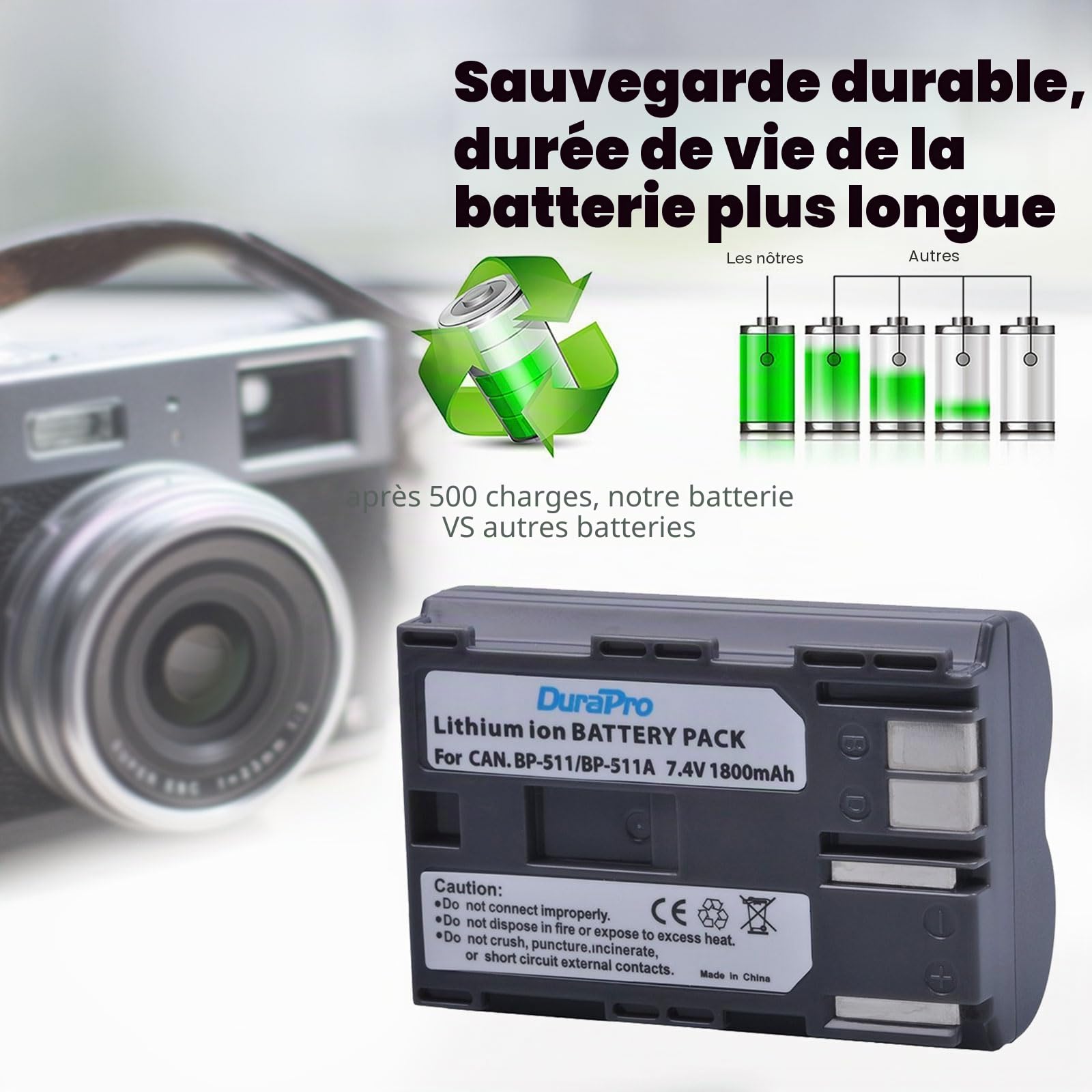 DuraPro 2 Batteries BP-511A BP-511 BP 511 BP511A + Chargeur Double USB LCD pour Canon EOS 5D 10D 20D 30D 40D 50D 300D D30 D60 Rebel PowerShot G1 G2 G3 G5 G6 Pro 1 Pro 90 Pro
