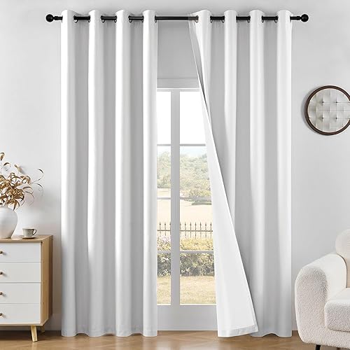 Miniatura 15 de Joydeco - Cortinas opacas negras de 84 pulgadas de largo - Cortina de lino 100% opaca para dormitorio, con bolsillo para cortinero y lengüetas