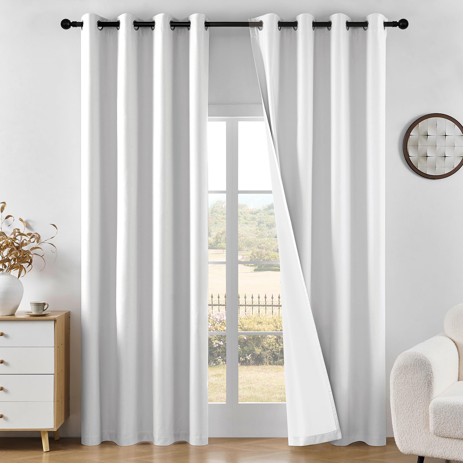 - Joydeco White Blackout Curtains 84 Inches Long - 100% Blackout Curtain 2 Panels Set, Grommet Thermal Insulated Window Drapes for Bedroom Living Room (Pure White,52" Wx84 L)