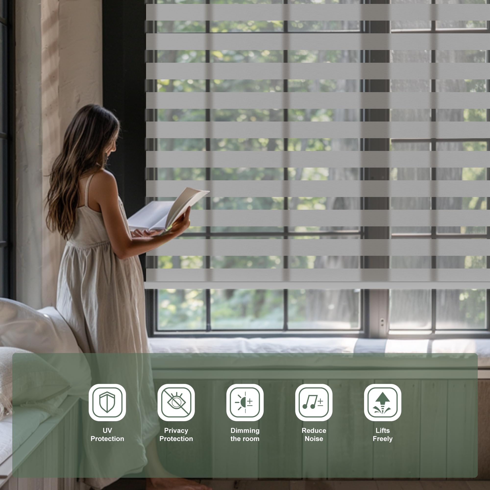 Boolegon Zebra Blinds for Windows Classic Style Day and Night Light Filtering,Easy to Install Light Control Privacy Protection,or Home,Office, Roller Blinds,White,51