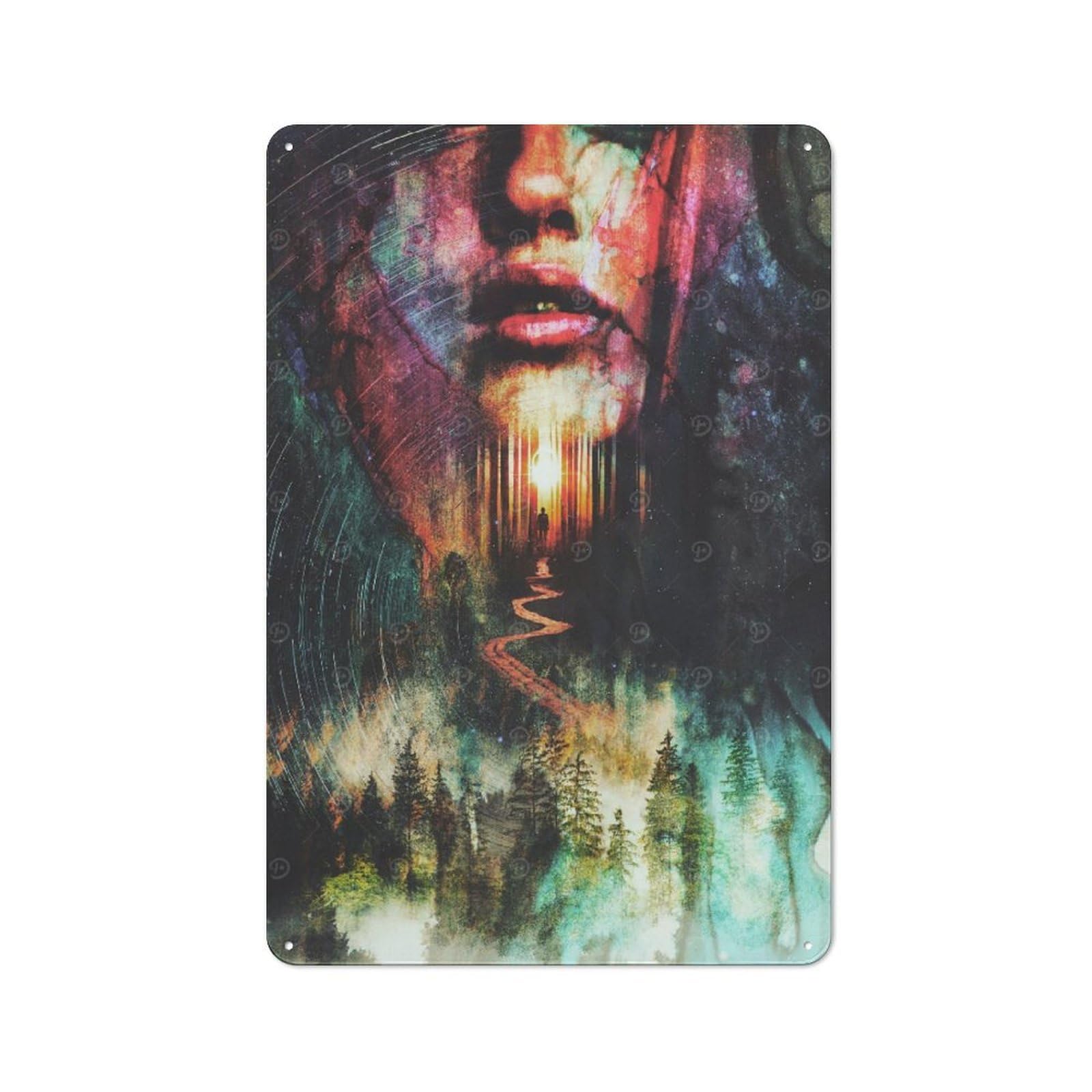 Junmoney Style-3 Tin Wall Plaque 30X20cm With The Illusions Forest For Living Room Or Hallway, For Vintage Wall Decor Fans, For Themed Room Decoration