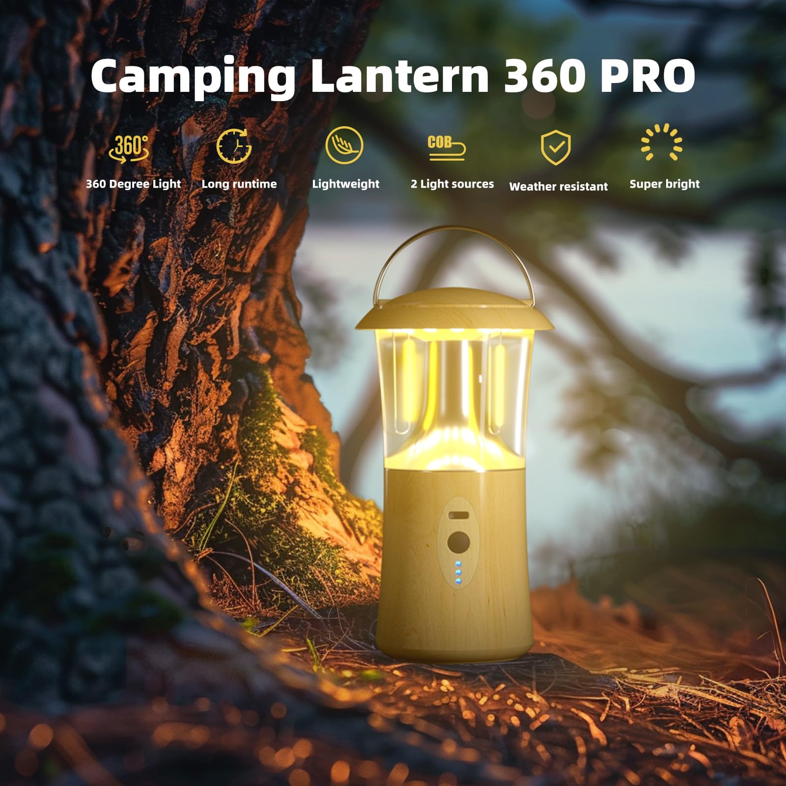 Flintronic Lanterna Da Campeggio, Lanterna Da Campeggio, Ricaricabile, 300lm Luce Da LED Dimmerabile, Luce Per Tenda Da Campeggio Retrò, Per Campeggio, Emergenza, Pesca, Escursionismo - 4